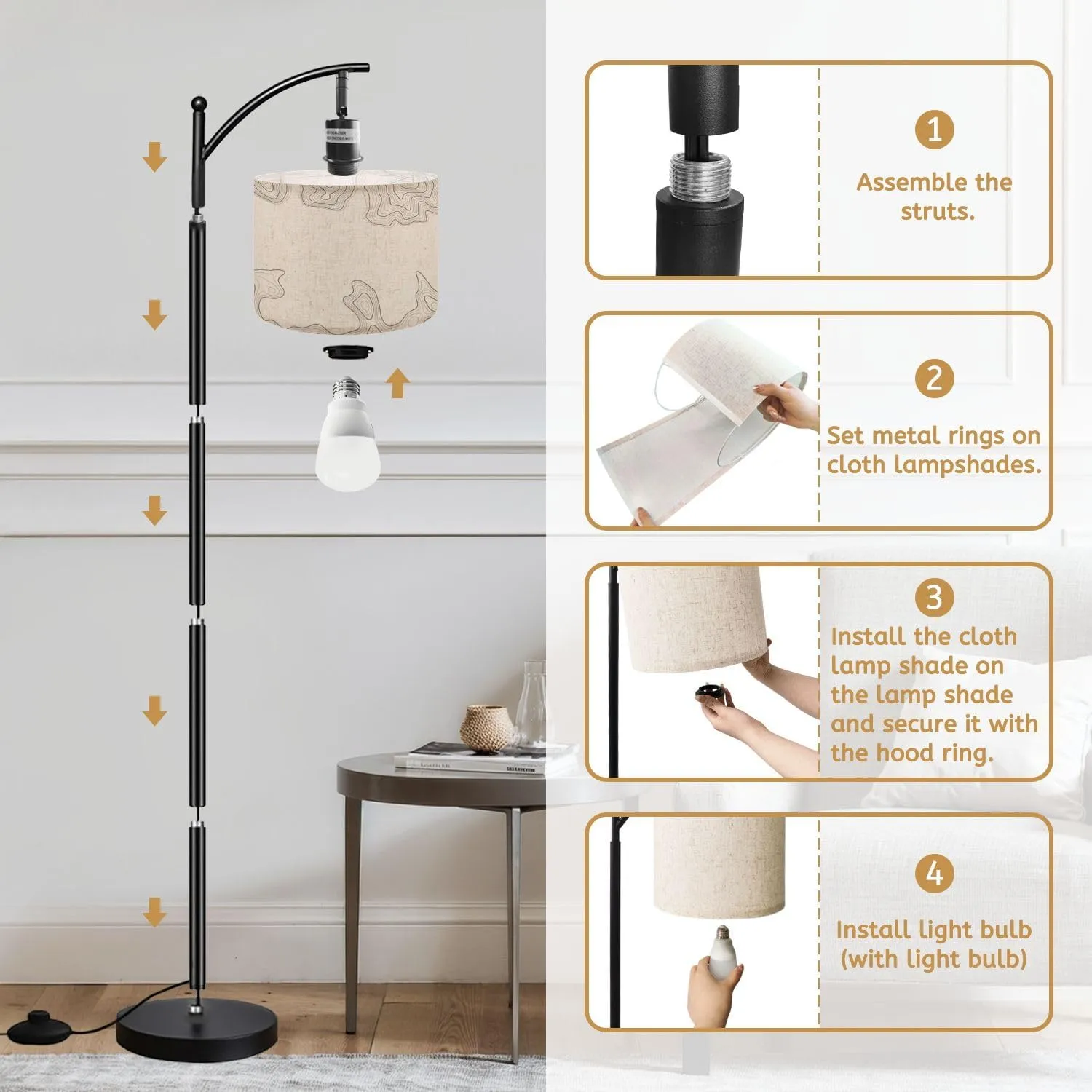 Arc Floor Lamps Geographical map Contour map Abstract Frame Design Modern LED Adjustable Lampshade Standing Light for Living Room Reading Bedroom Office