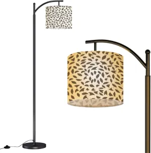 Arc Floor Lamps Monochrome Floral Leaf Seamless Pattern Modern LED Adjustable Lampshade Standing Light for Living Room Reading Bedroom Office