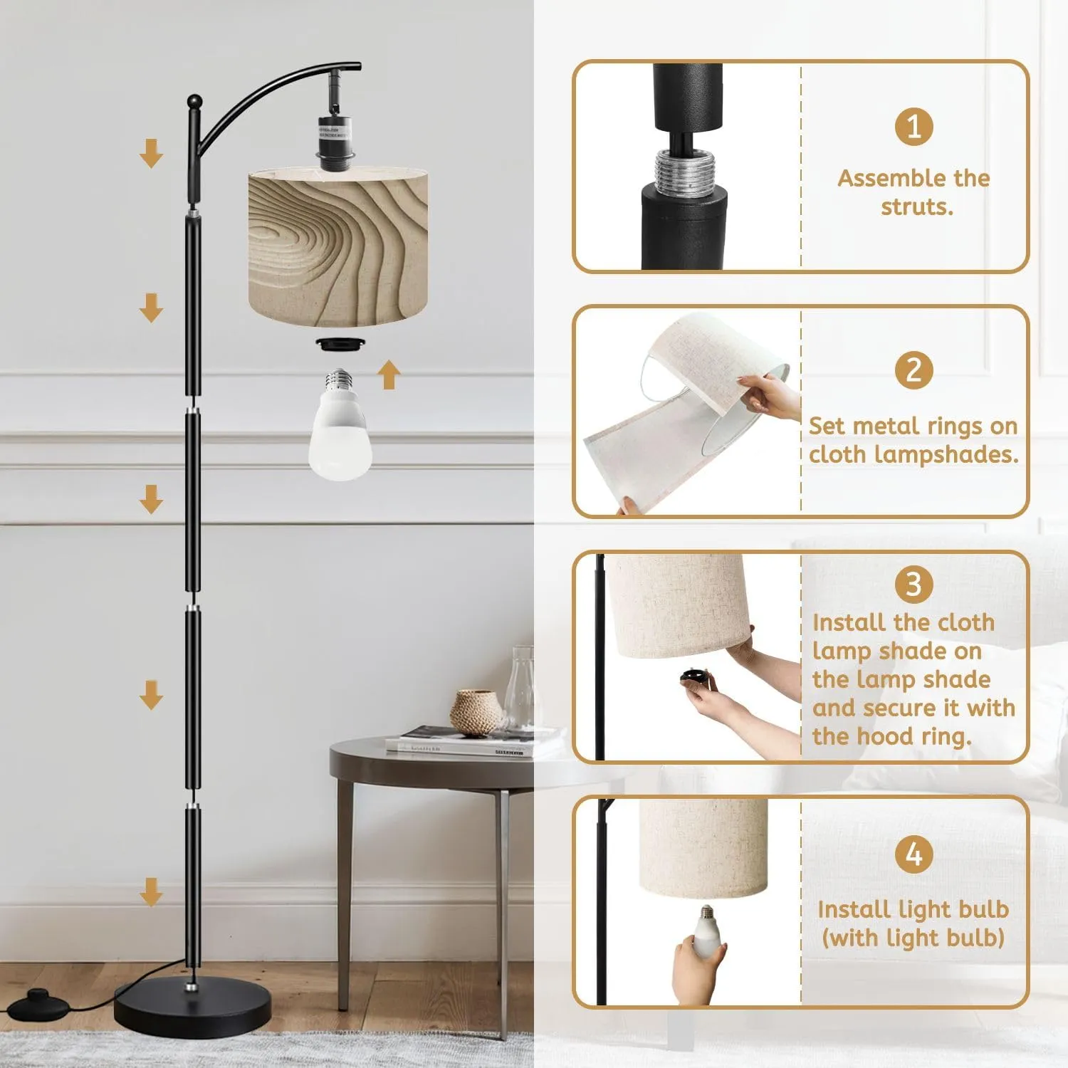 Arc Floor Lamps Mountain Hiking Map line Topography Abstract Topographic map Space for Modern LED Adjustable Lampshade Standing Light for Living Room Reading Bedroom Office
