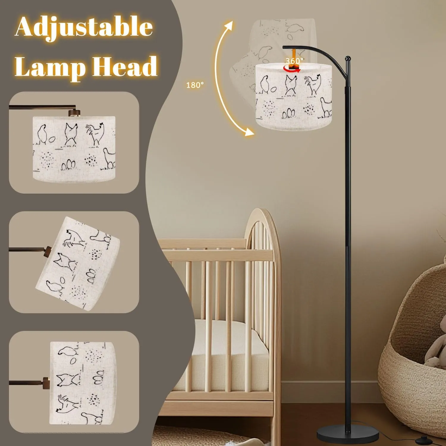 Arc Floor Lamps Set Cute Chicken Hen Doodle Drawing for Coloring Print Modern LED Adjustable Lampshade Standing Light for Living Room Reading Bedroom Office