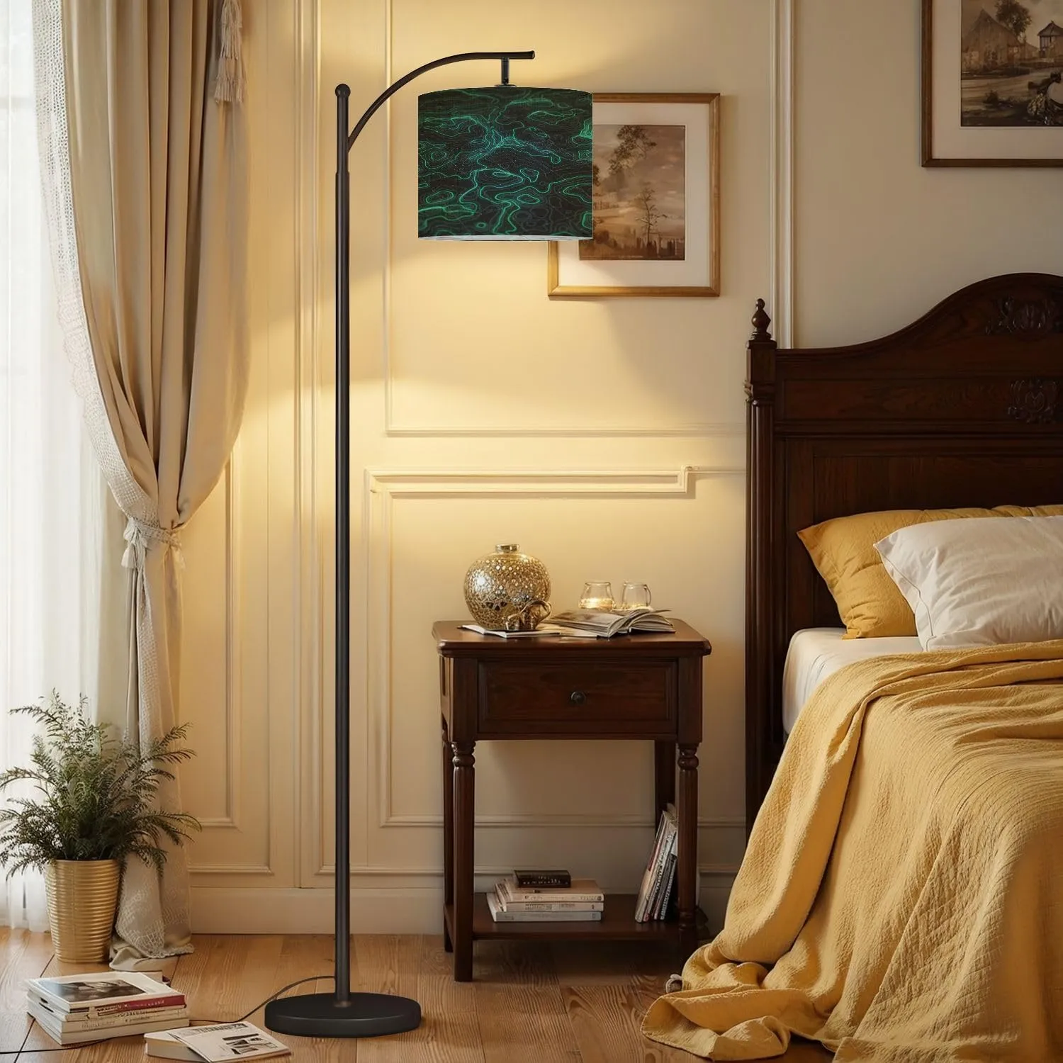 Arc Floor Lamps Topographic map Contour map Rendering Abstract Valleys Mountains Modern LED Adjustable Lampshade Standing Light for Living Room Reading Bedroom Office
