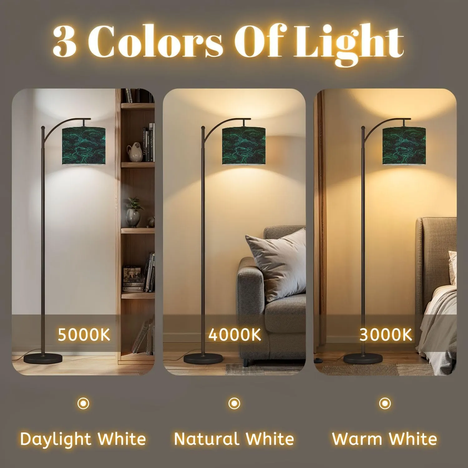 Arc Floor Lamps Topographic map Contour map Rendering Abstract Valleys Mountains Modern LED Adjustable Lampshade Standing Light for Living Room Reading Bedroom Office