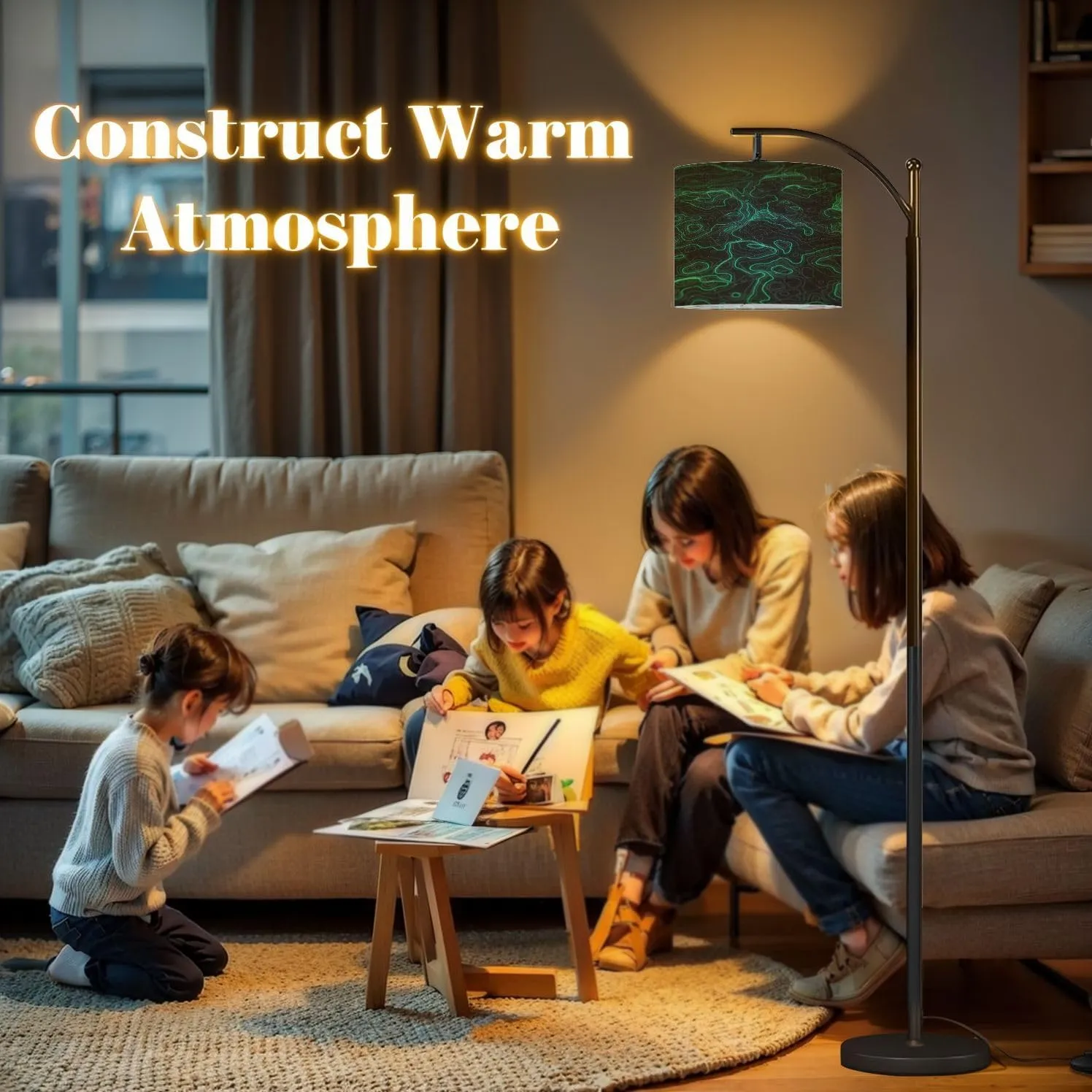 Arc Floor Lamps Topographic map Contour map Rendering Abstract Valleys Mountains Modern LED Adjustable Lampshade Standing Light for Living Room Reading Bedroom Office