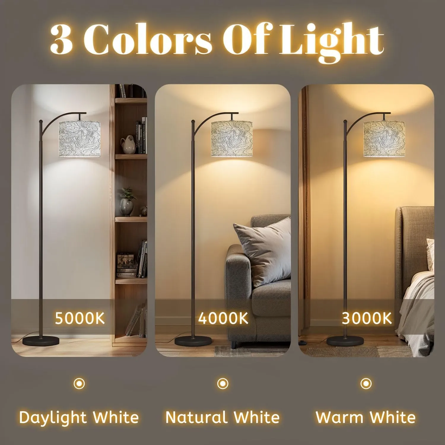 Arc Floor Lamps Topographic map Grid map Abstract Modern LED Adjustable Lampshade Standing Light for Living Room Reading Bedroom Office