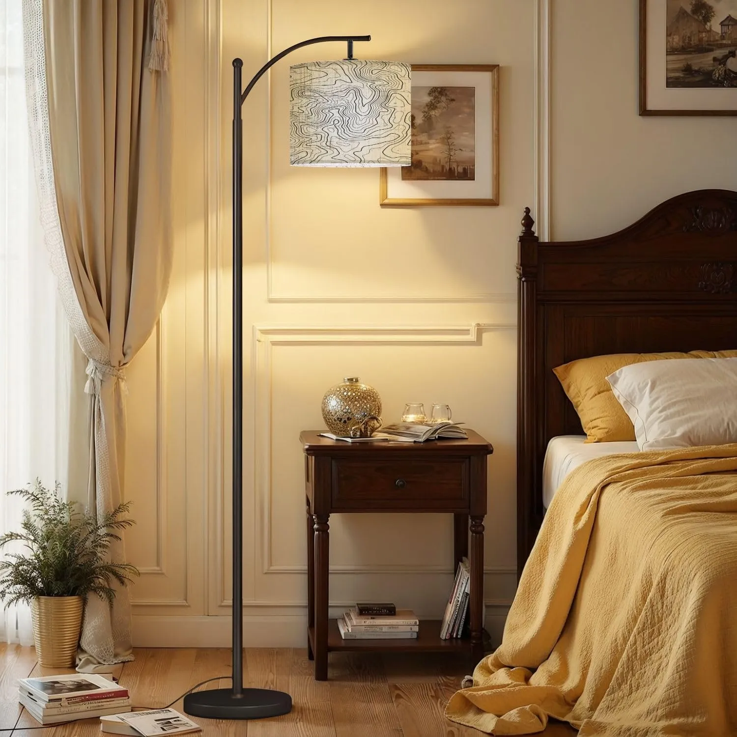 Arc Floor Lamps Topographic map Grid map Abstract Modern LED Adjustable Lampshade Standing Light for Living Room Reading Bedroom Office