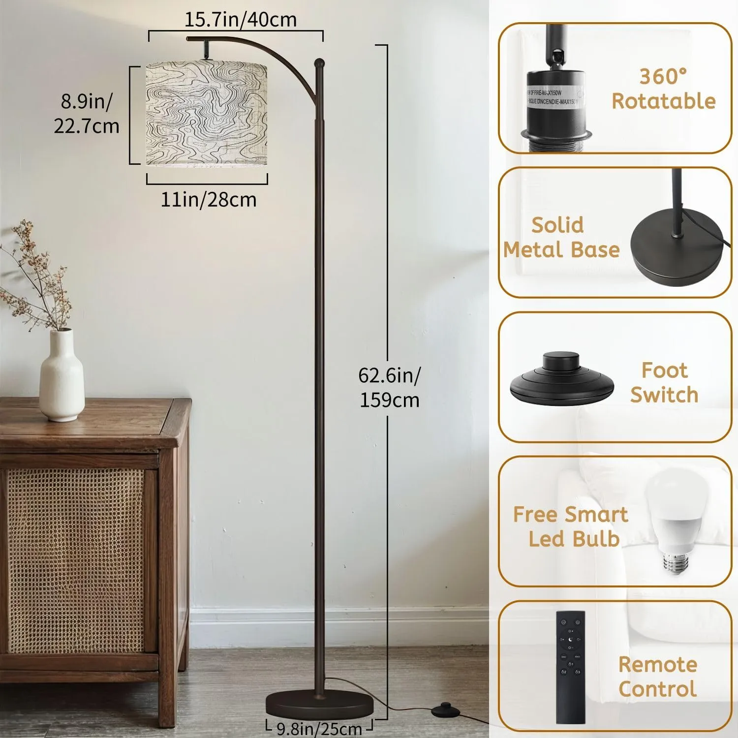 Arc Floor Lamps Topographic map Grid map Abstract Modern LED Adjustable Lampshade Standing Light for Living Room Reading Bedroom Office
