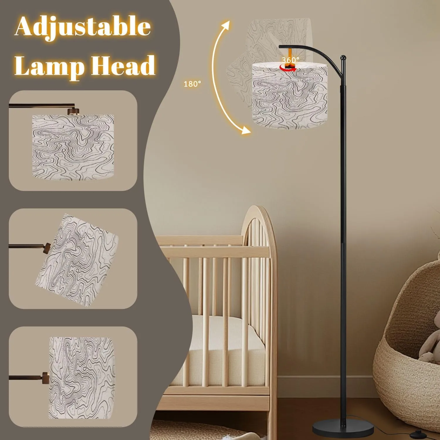 Arc Floor Lamps Topographic map Grid map Abstract Modern LED Adjustable Lampshade Standing Light for Living Room Reading Bedroom Office