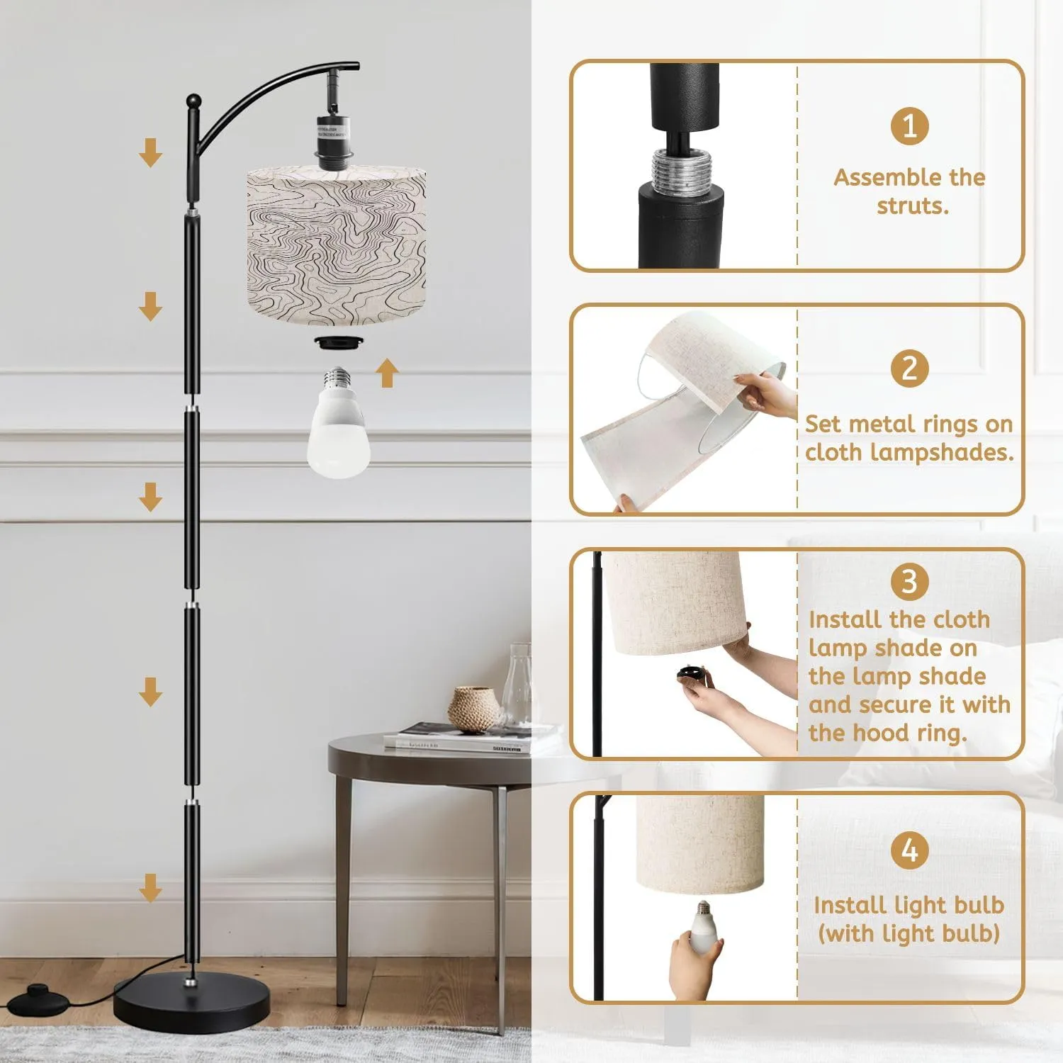 Arc Floor Lamps Topographic map Grid map Abstract Modern LED Adjustable Lampshade Standing Light for Living Room Reading Bedroom Office