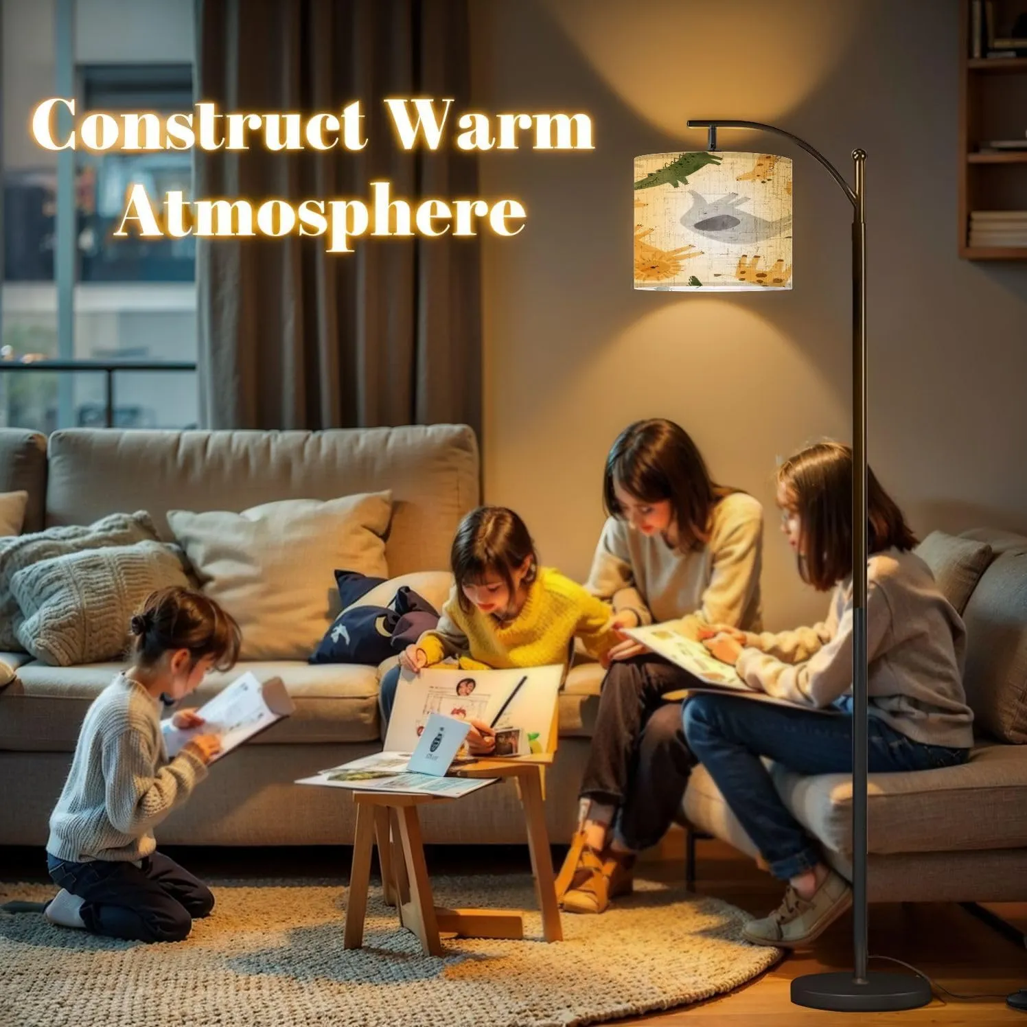 Arc Floor Lamps Watercolor Animals Cute African Crocodile Leopard Giraffe Elephant Modern LED Adjustable Lampshade Standing Light for Living Room Reading Bedroom Office