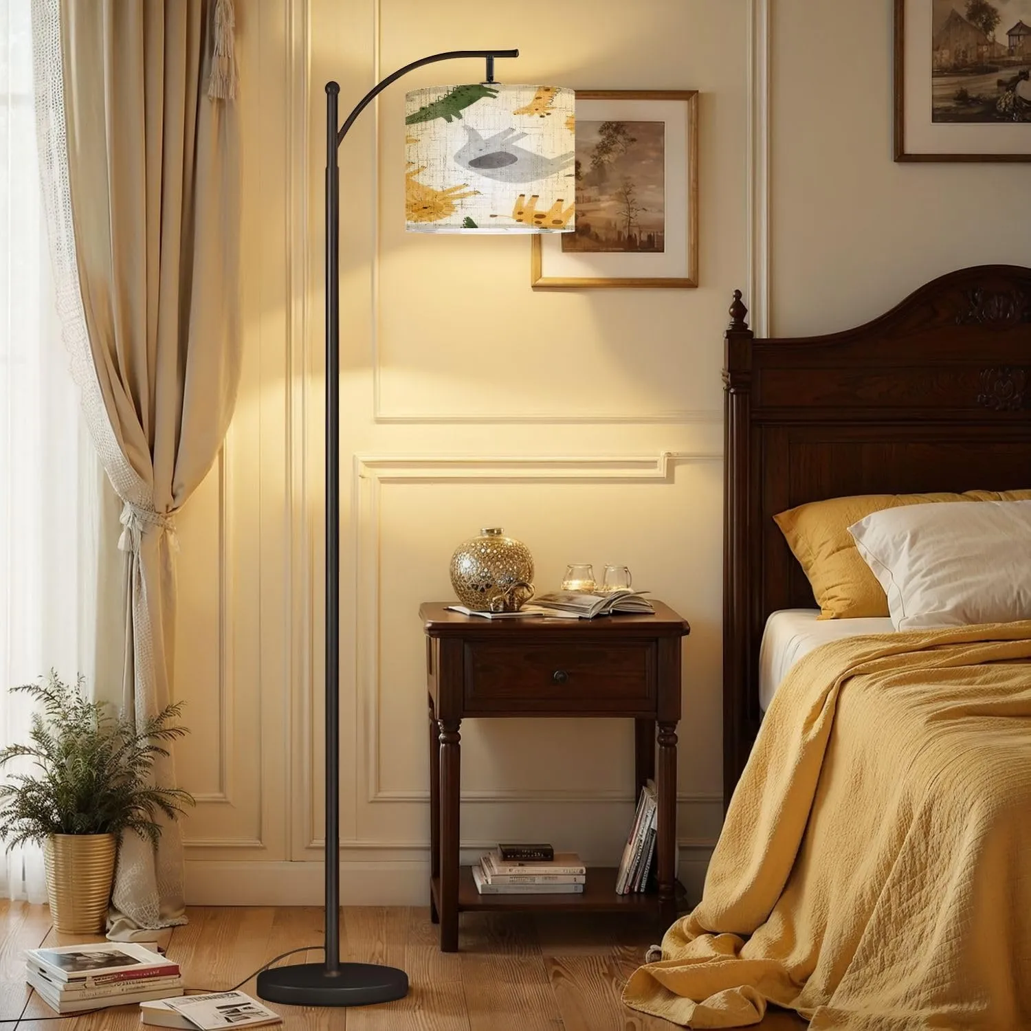 Arc Floor Lamps Watercolor Animals Cute African Crocodile Leopard Giraffe Elephant Modern LED Adjustable Lampshade Standing Light for Living Room Reading Bedroom Office