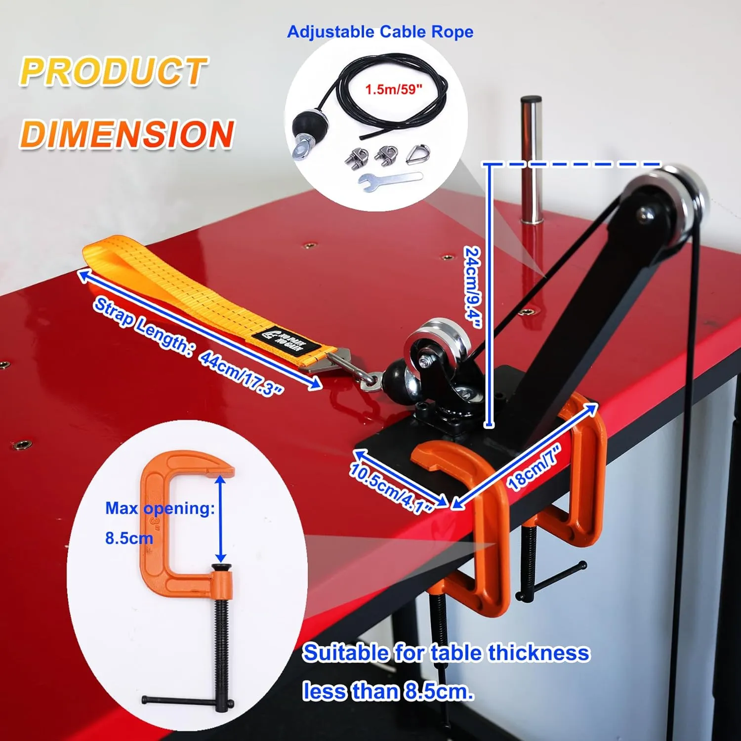 Arm Wrestling Pulley Training System Kit for Table Professional Forearm and Wrist Strengthener with Aluminum Rotating Pulleys Adjustable 1.5m Cable, Loading Pin and Training Strap for Home Gym Workout