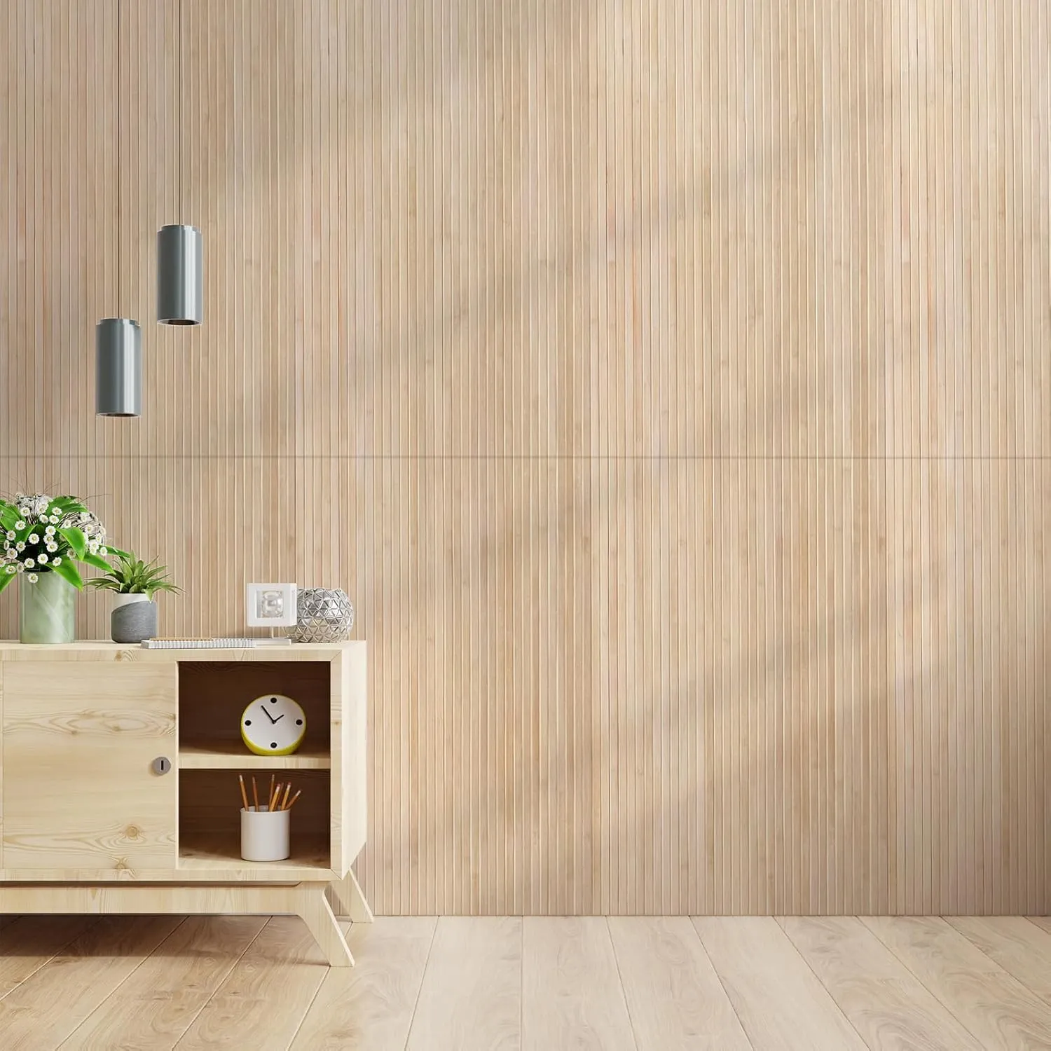 Art3d 48 x 96 Inch Natural Bamboo Wall Panel for Interior Wall Decor, Flexible Pole Wrap Wainscoting Wall Cladding Paneling for Living Room, Bedroom, Office, Kitchen Island, Light-carbonized