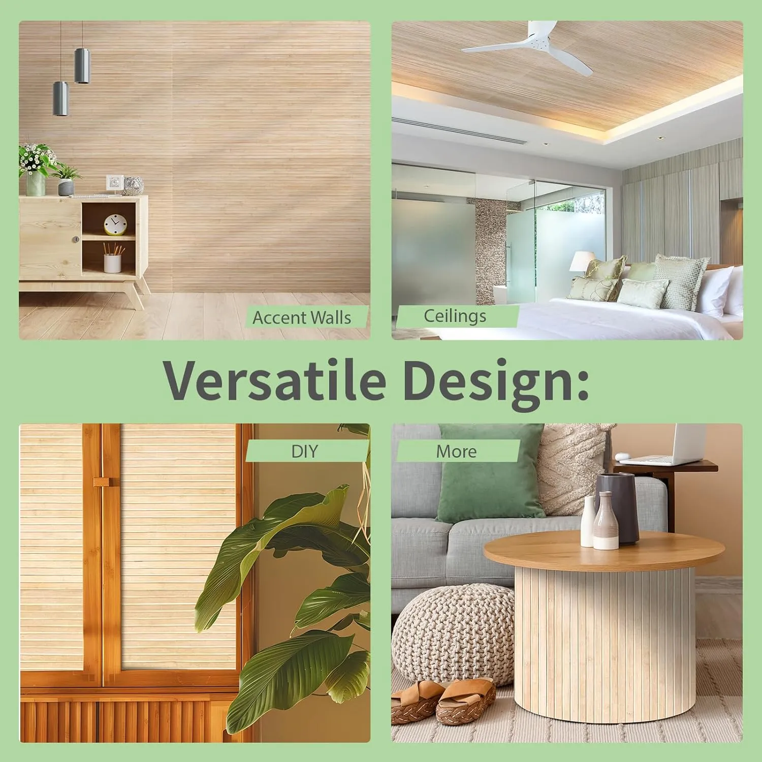Art3d 48 x 96 Inch Natural Bamboo Wall Panel for Interior Wall Decor, Flexible Pole Wrap Wainscoting Wall Cladding Paneling for Living Room, Bedroom, Office, Kitchen Island, Light-carbonized