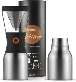 asobu Coldbrew Portable Cold Brew Coffee Maker With a Vacuum Insulated 34oz Stainless Steel 18/8 Carafe Bpa Free (Silver)