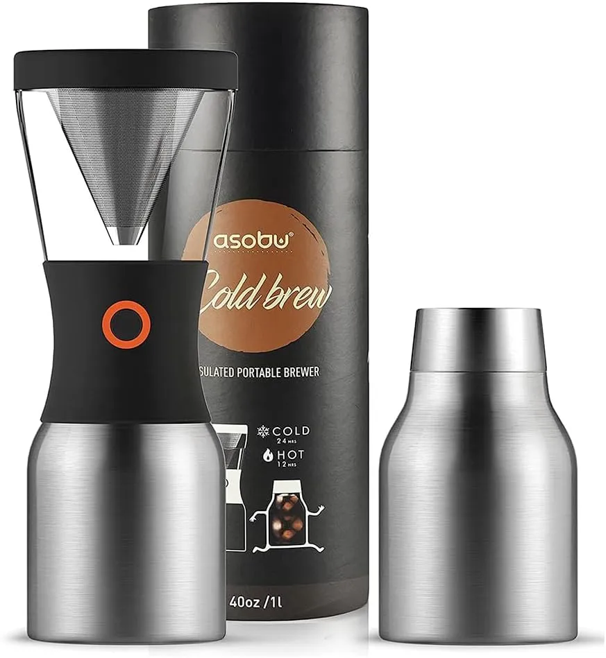 asobu Coldbrew Portable Cold Brew Coffee Maker With a Vacuum Insulated 34oz Stainless Steel 18/8 Carafe Bpa Free (Silver)
