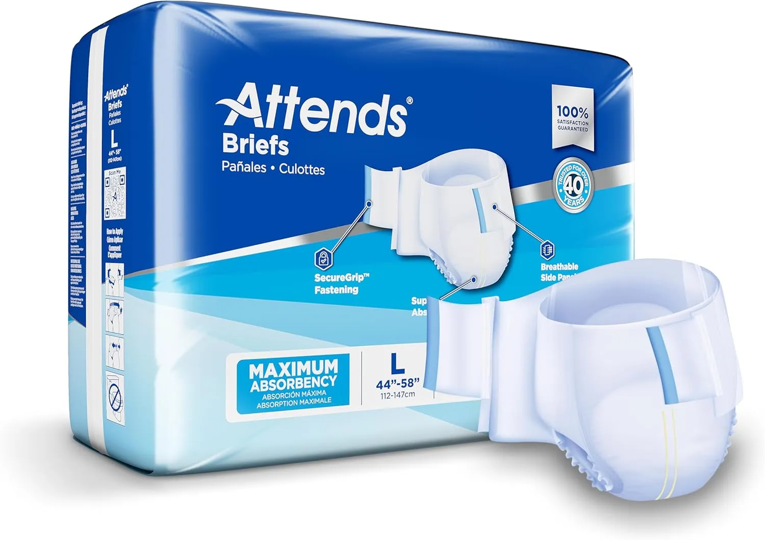 Attends DDA30 Adult Incontinence Briefs with Tab Closures, Large, 24ct Bag