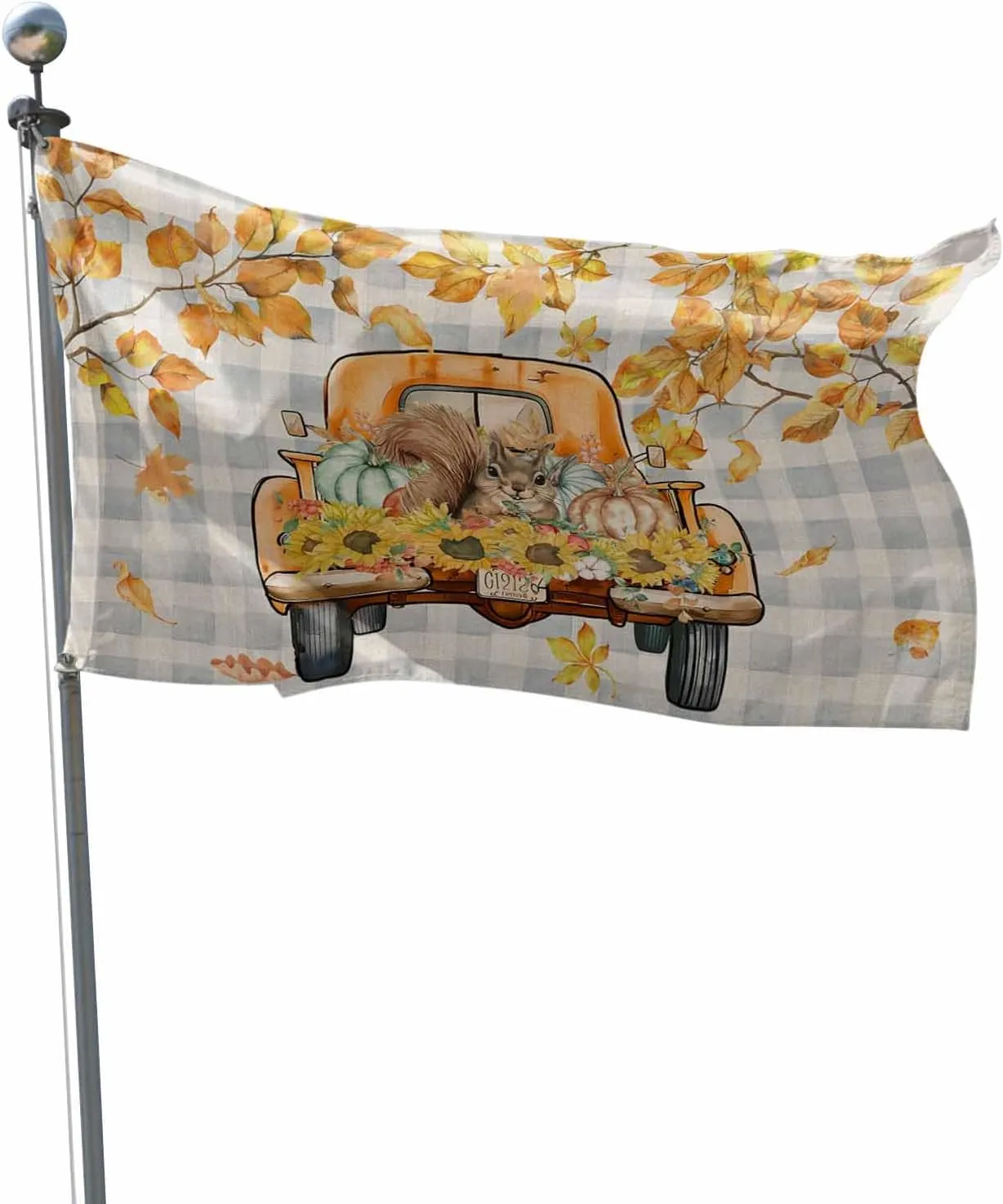 Autumn Flag 2x3 FT Double Sided Yard House Flag Polyester Garden Flag Seasonal Hello Fall Tuck Punpkin Sunflowers Leaf Check Blue Banner Flag with Brass Grommets for Outdoor Indoor Home Decor