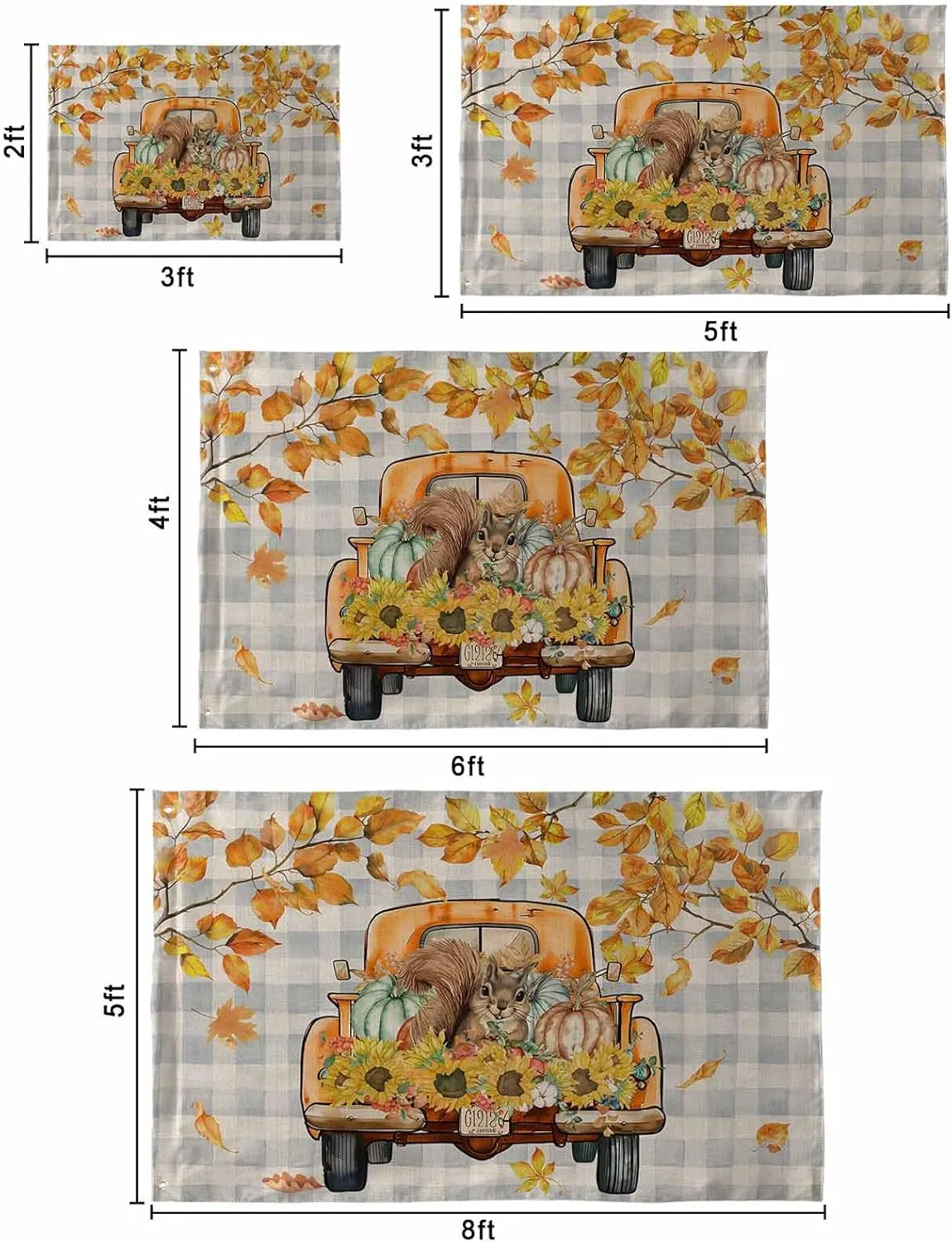 Autumn Flag 2x3 FT Double Sided Yard House Flag Polyester Garden Flag Seasonal Hello Fall Tuck Punpkin Sunflowers Leaf Check Blue Banner Flag with Brass Grommets for Outdoor Indoor Home Decor