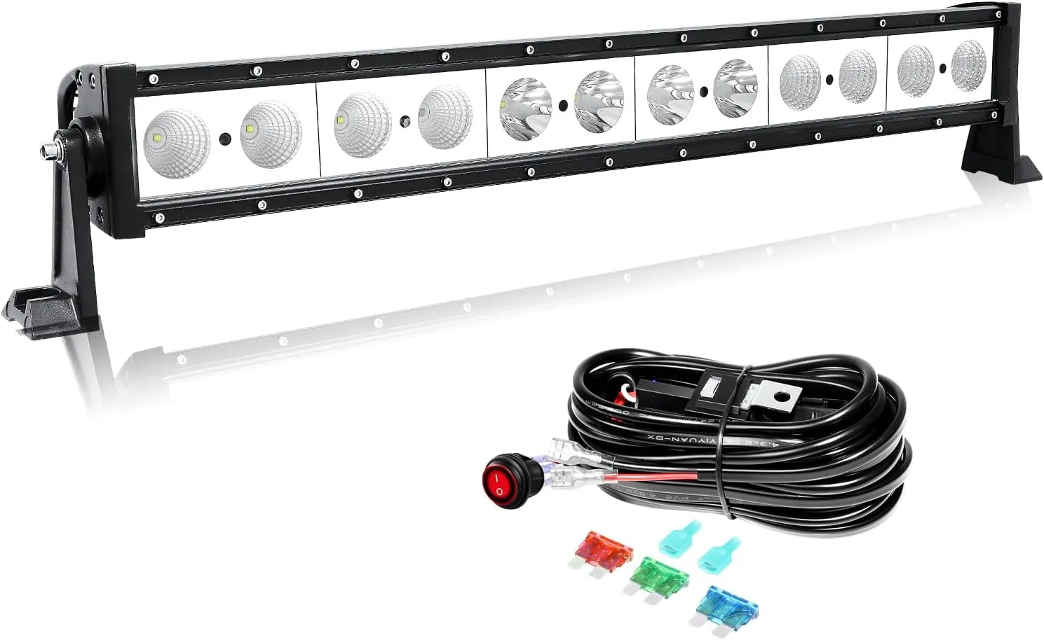 AUXTINGS 24 Inch 60W Single Row LED Light Bar with Wiring Kit Switch, 6000LM Flood Spot Beam Off-Road Led Driving Headlights for 12V 24V Vehicle Pickup SUV ATV UTV Truck 4X4 Tractor Boat, Waterproof