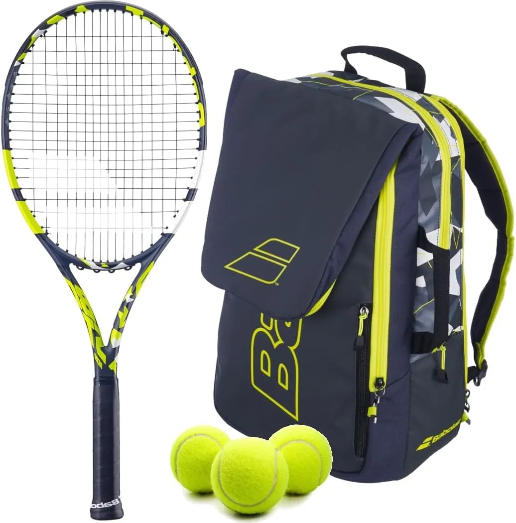 Babolat Boost Aero Strung Tennis Racquet, Yellow (Add an Optional Bag, Tennis Balls and Grips)