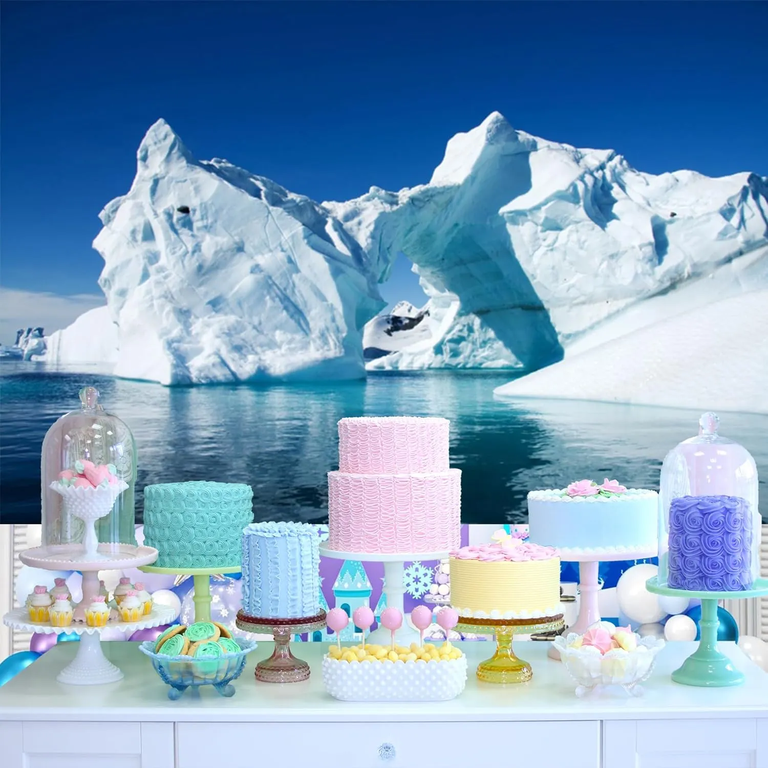 Baocicco 10x8ft White Iceberg Backdrops for Photography Polar Region Snow Wedding Backdrop North Pole Ice Shelf Snow Mountain Backdrops Blue Sky Pure Clean Sea Water Backdrop Photo Shooting Props