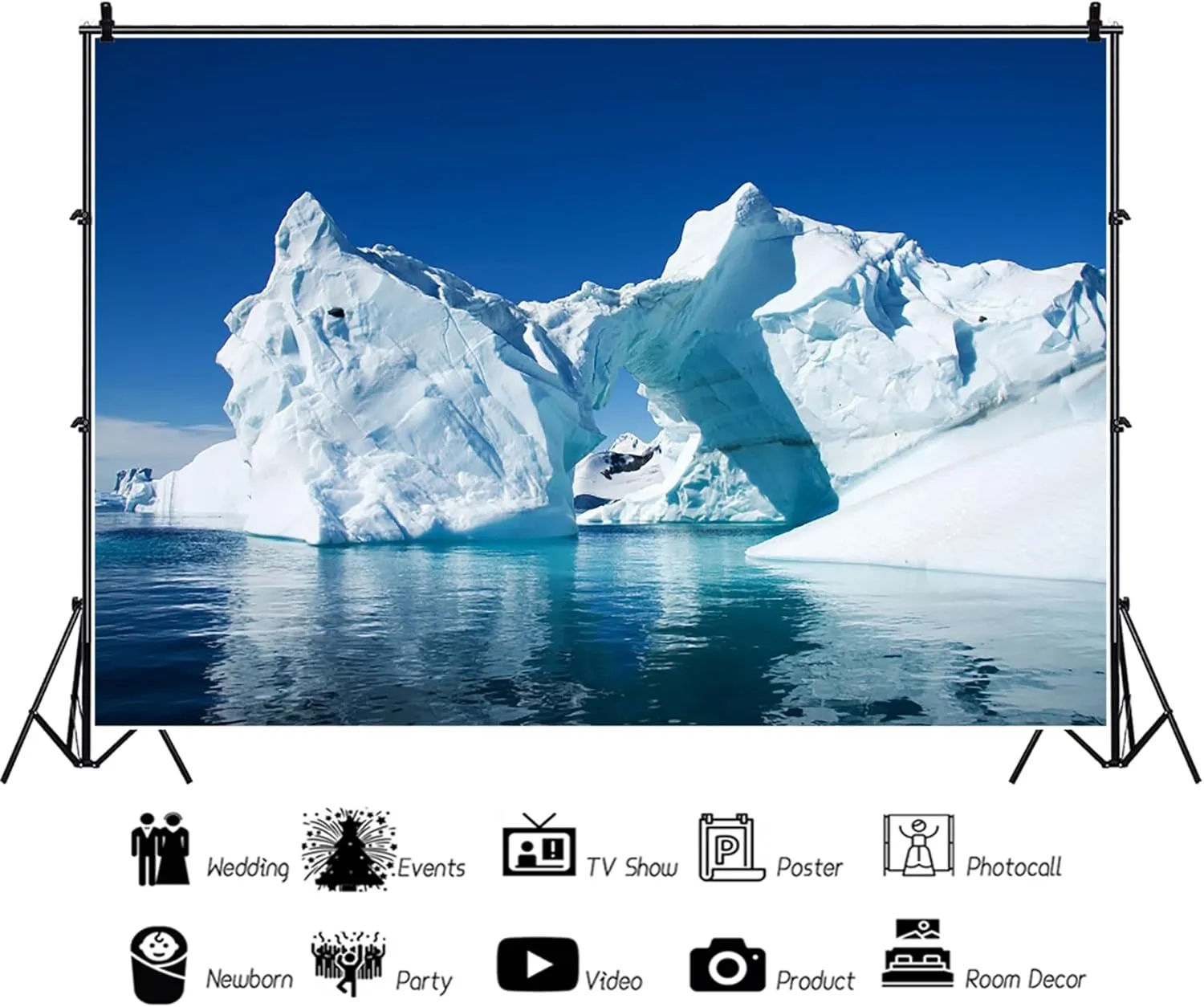 Baocicco 10x8ft White Iceberg Backdrops for Photography Polar Region Snow Wedding Backdrop North Pole Ice Shelf Snow Mountain Backdrops Blue Sky Pure Clean Sea Water Backdrop Photo Shooting Props