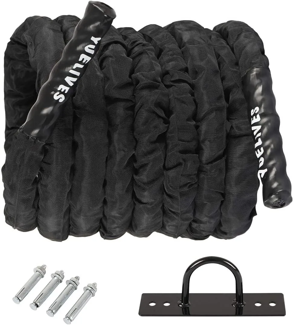 Battle Ropes with Anchor Kit, 1.5/2 Inch Full Body Workout Equipment, 100% Poly Dacron Heavy Battle Rope for Strength Training, Cardio, Crossfit, Exercise Rope(30Ft)