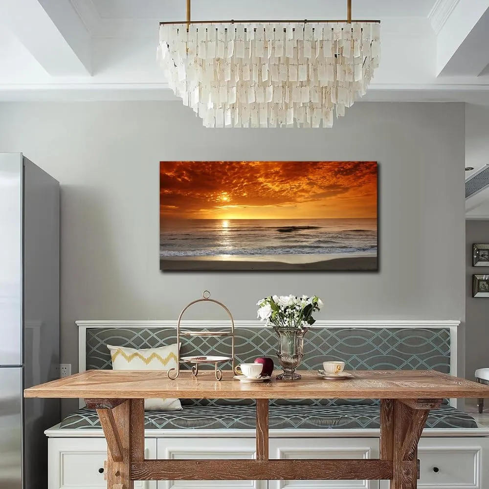 Beach Wall Art Sunset Pictures Canvas Seascape Theme Art Wall Pictures Coastal Landscape Paintings Modern Artwork Cloud Canvas Art For Bedroom Living Room Bathroom Home Office Decorations 20X40 Inches