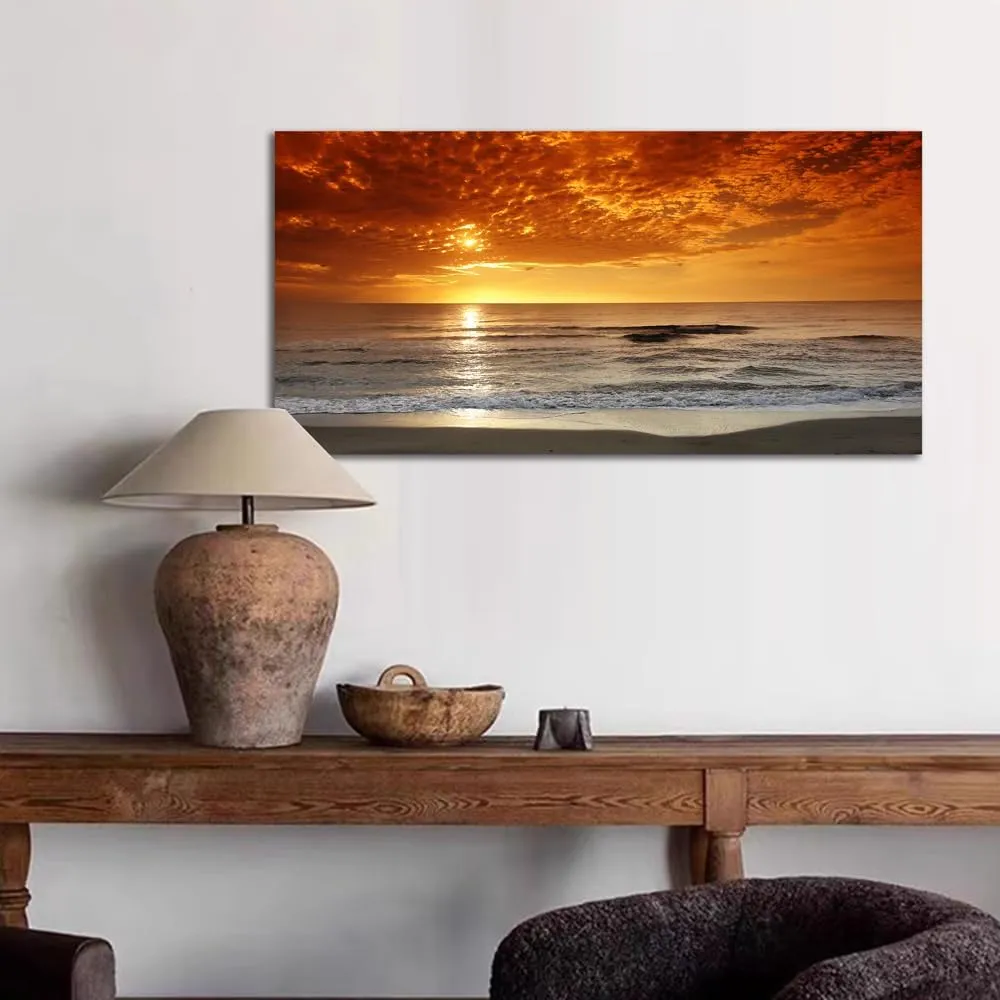 Beach Wall Art Sunset Pictures Canvas Seascape Theme Art Wall Pictures Coastal Landscape Paintings Modern Artwork Cloud Canvas Art For Bedroom Living Room Bathroom Home Office Decorations 20X40 Inches