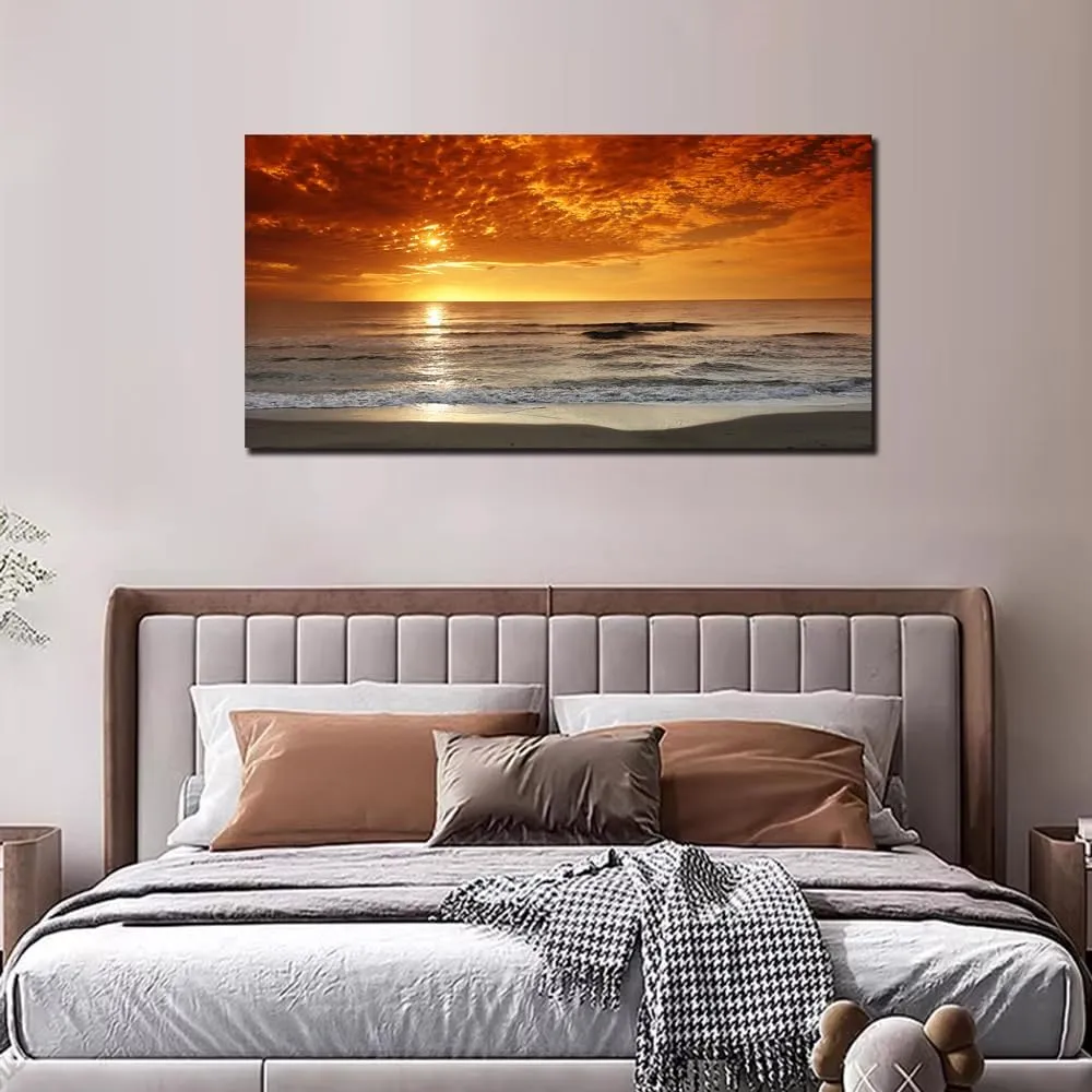 Beach Wall Art Sunset Pictures Canvas Seascape Theme Art Wall Pictures Coastal Landscape Paintings Modern Artwork Cloud Canvas Art For Bedroom Living Room Bathroom Home Office Decorations 20X40 Inches