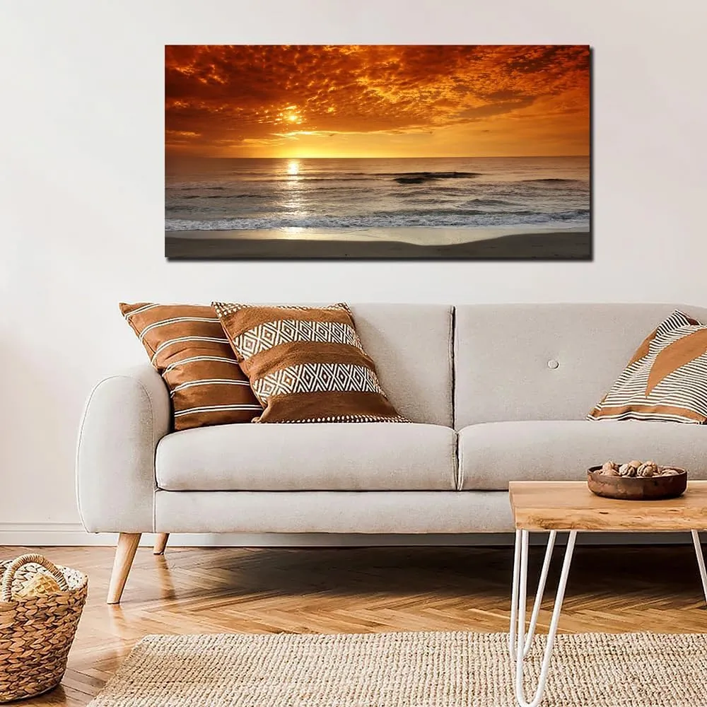 Beach Wall Art Sunset Pictures Canvas Seascape Theme Art Wall Pictures Coastal Landscape Paintings Modern Artwork Cloud Canvas Art For Bedroom Living Room Bathroom Home Office Decorations 20X40 Inches