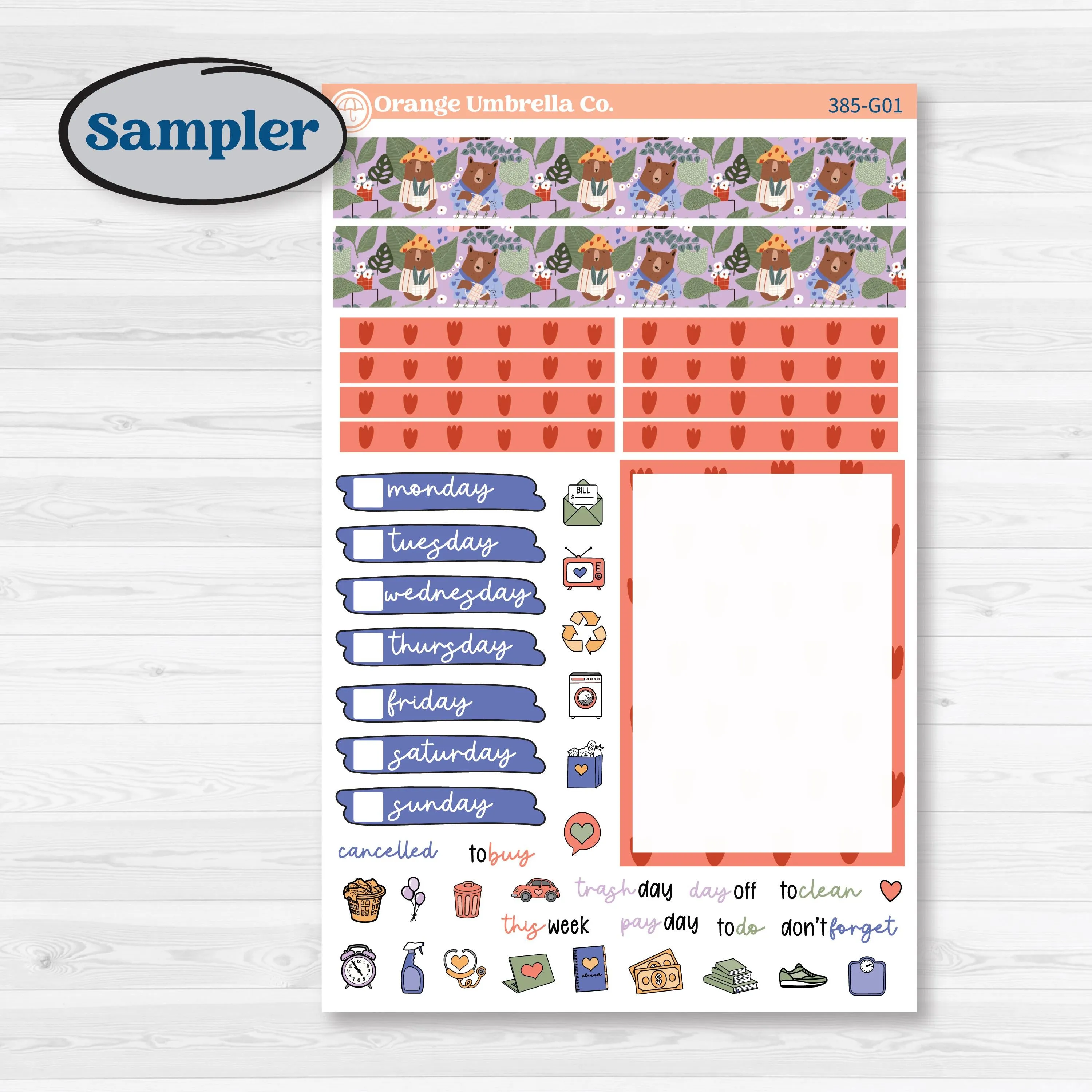 Bear and Plant Kit | A5 Compact Vertical Planner Kit Stickers for Erin Condren | Homebody | KIT-385-G