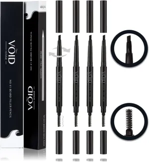Beard Pencil Filler for Men (Black, Set of 4) - Instant Full Beard Pen Kit with Easy Liner and Waterproof Filling Pencil