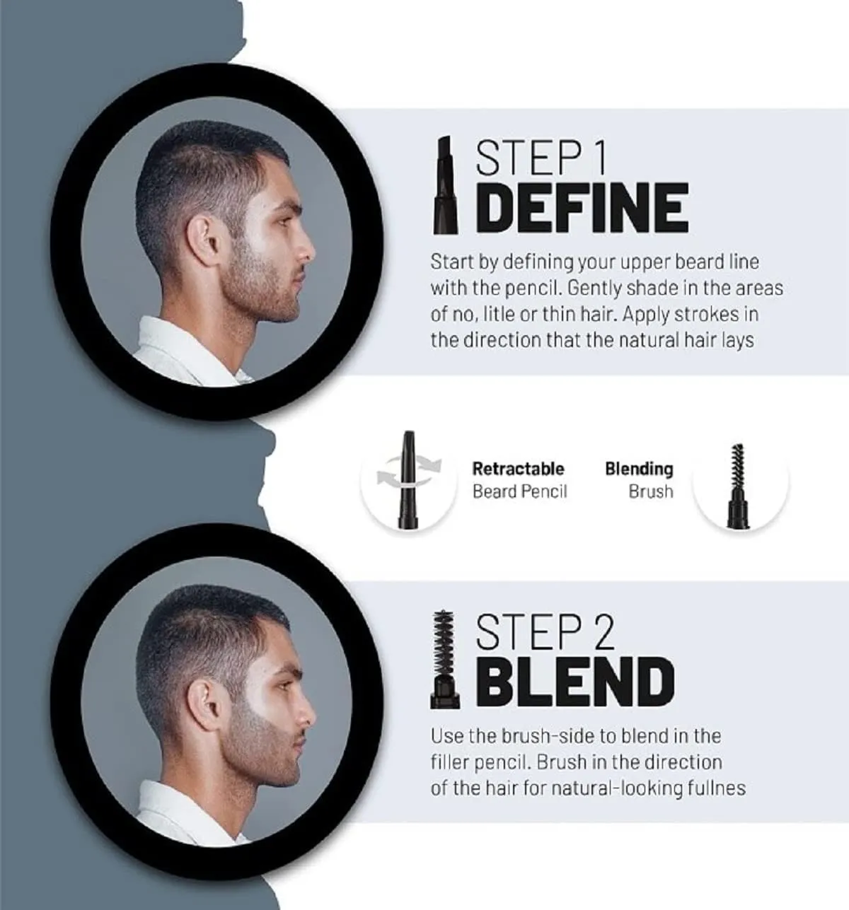 Beard Pencil Filler for Men (Black, Set of 4) - Instant Full Beard Pen Kit with Easy Liner and Waterproof Filling Pencil