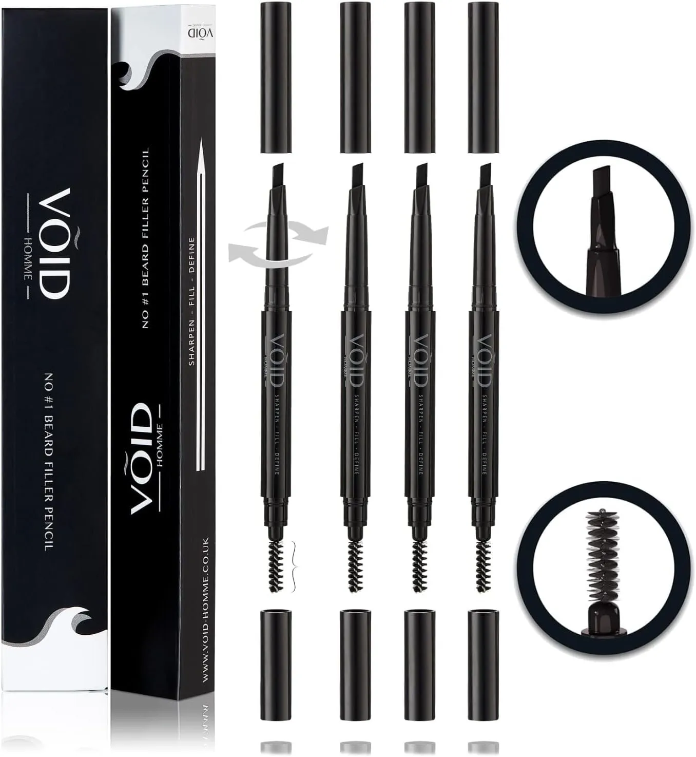 Beard Pencil Filler for Men (Black, Set of 4) - Instant Full Beard Pen Kit with Easy Liner and Waterproof Filling Pencil