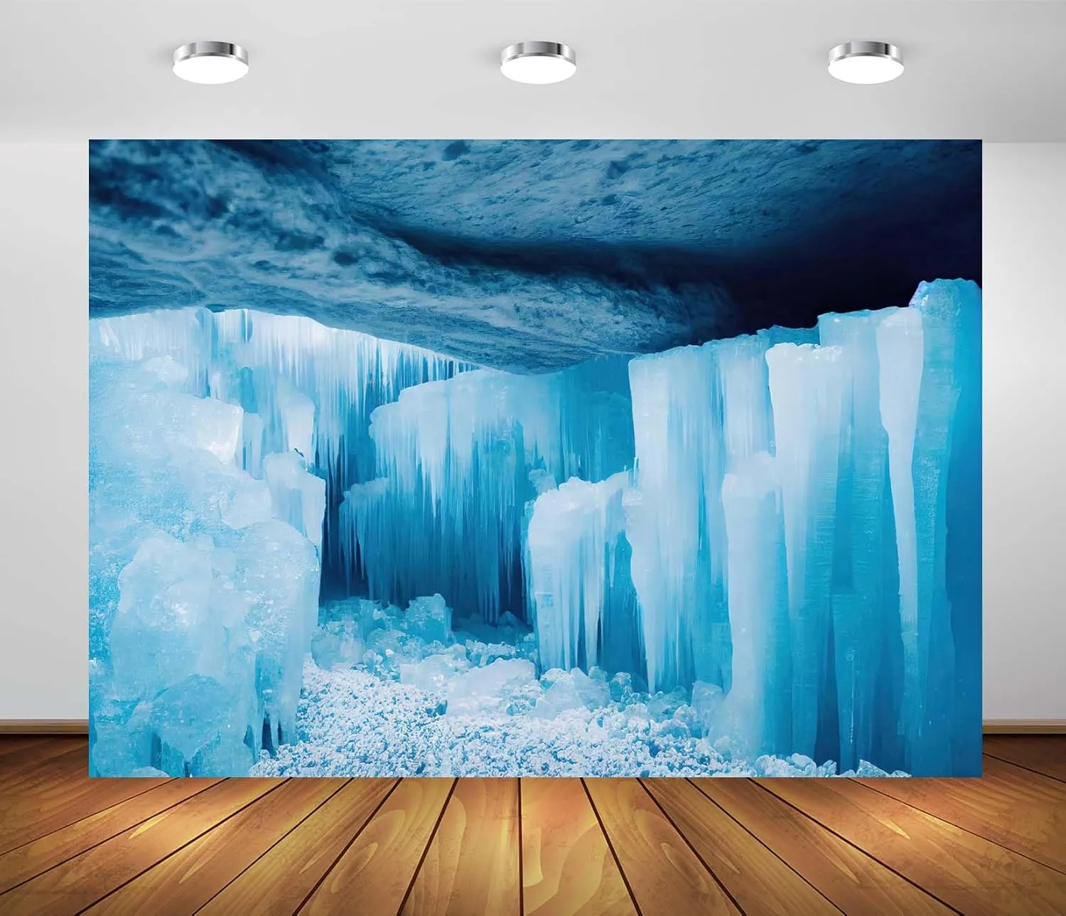 BELECO 10x6.5ft Fabric Ice Cave Backdrop Polar Arctic Scene Ice Crystals Cave Icicle Glacier Ice and Snow World Background Winter Wonderland Christmas Party Decoration Birthday Shoot Studio Photo Prop
