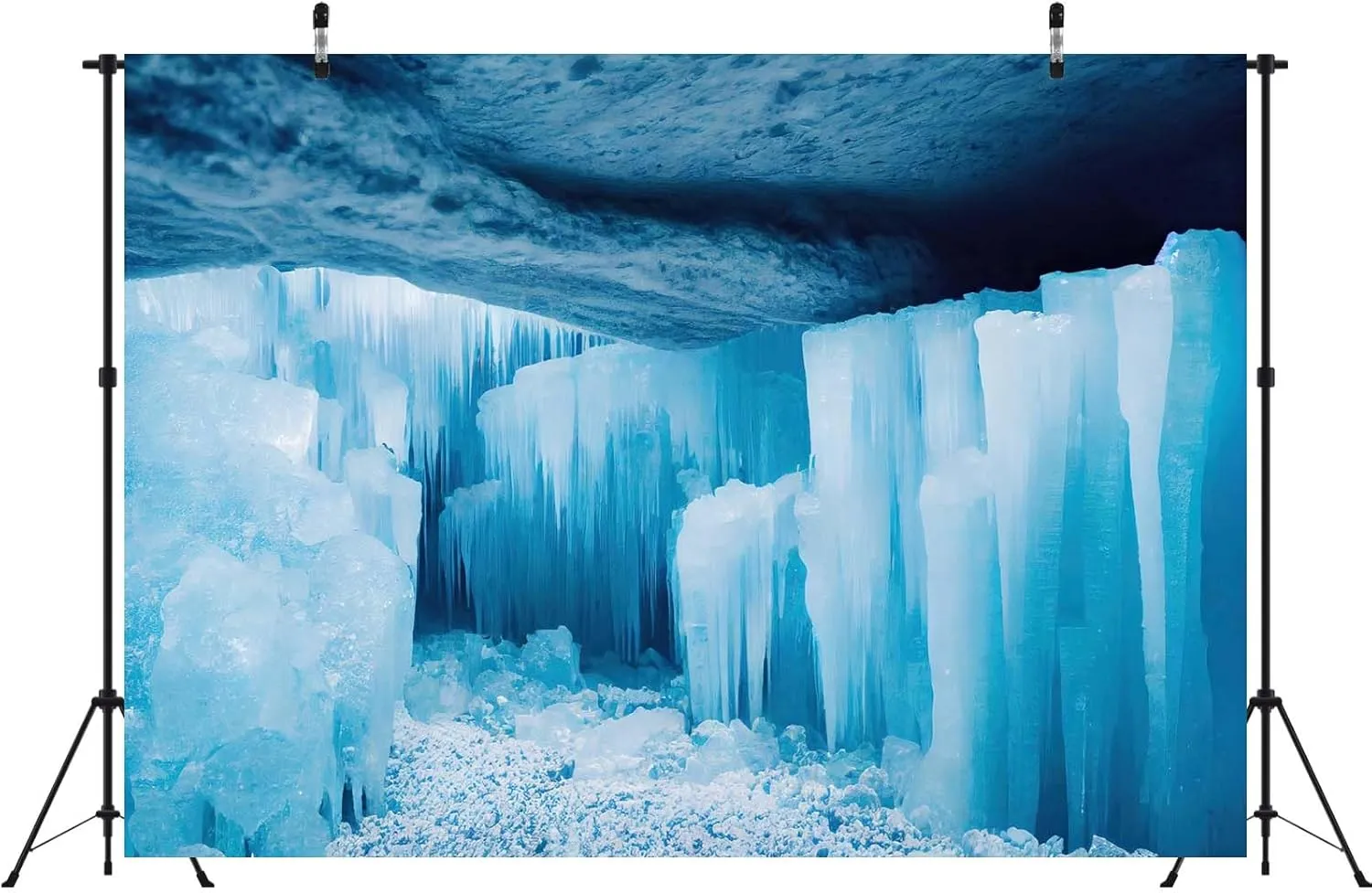 BELECO 10x6.5ft Fabric Ice Cave Backdrop Polar Arctic Scene Ice Crystals Cave Icicle Glacier Ice and Snow World Background Winter Wonderland Christmas Party Decoration Birthday Shoot Studio Photo Prop