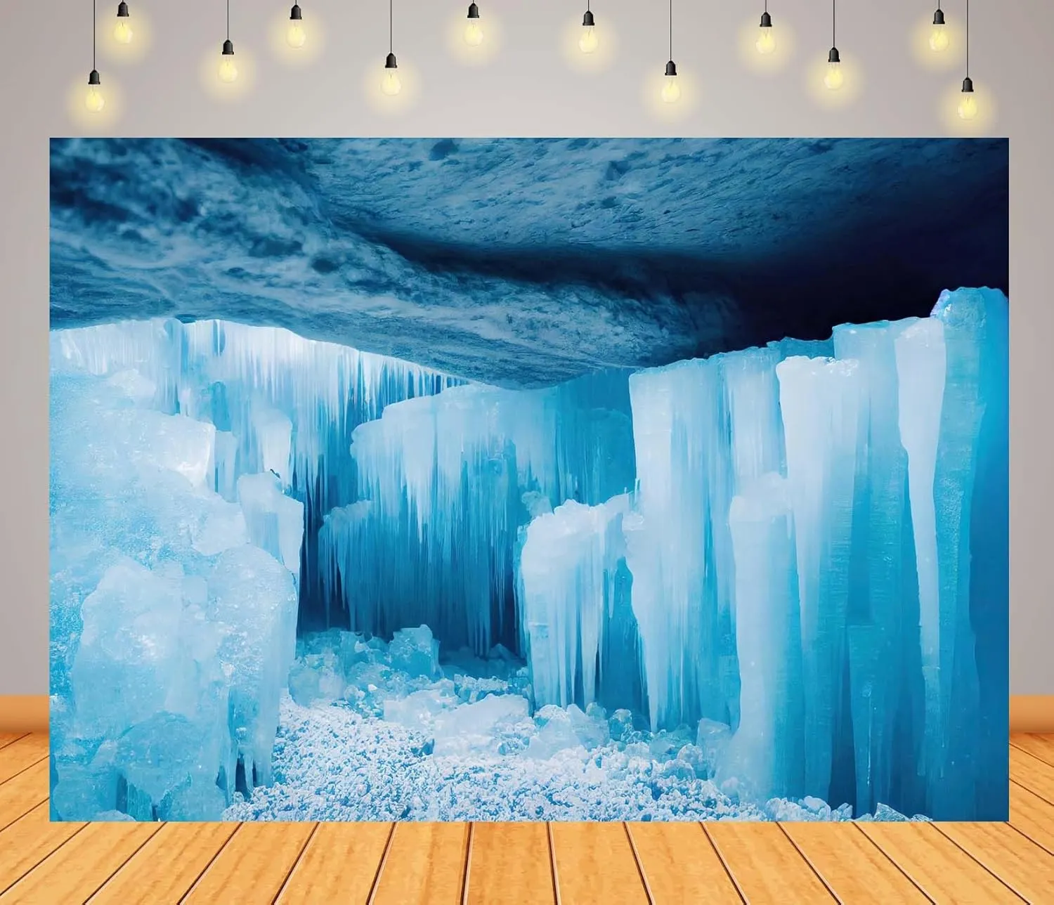 BELECO 10x6.5ft Fabric Ice Cave Backdrop Polar Arctic Scene Ice Crystals Cave Icicle Glacier Ice and Snow World Background Winter Wonderland Christmas Party Decoration Birthday Shoot Studio Photo Prop