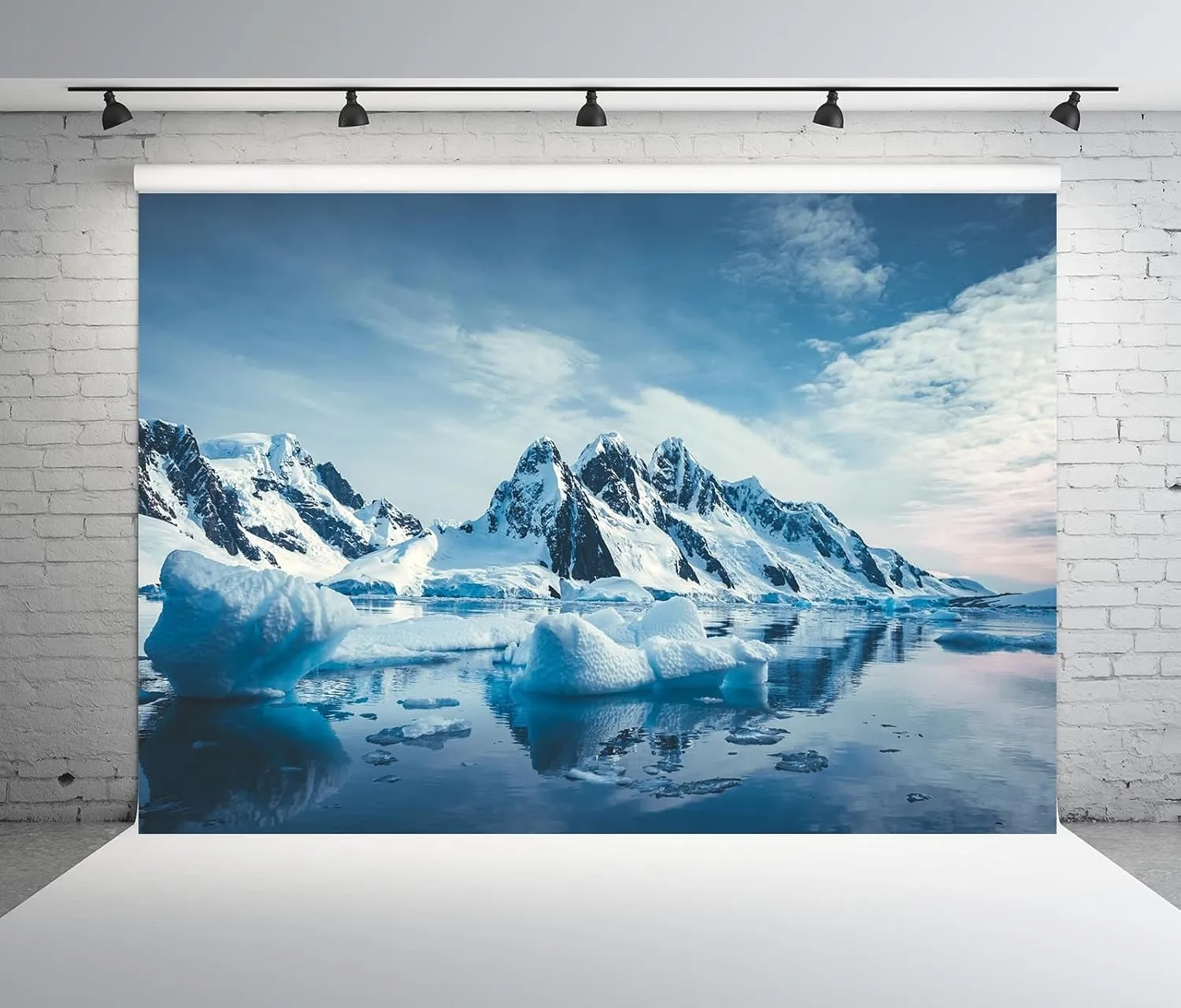 BELECO 6x4ft Fabric Winter Polar Iceberg Backdrop Arctic Scene Ocean Ice Snow Mountain Rocks Glacier Background Arctic Party Decorations Polar Sea Nature Scenery Photography Studio Props