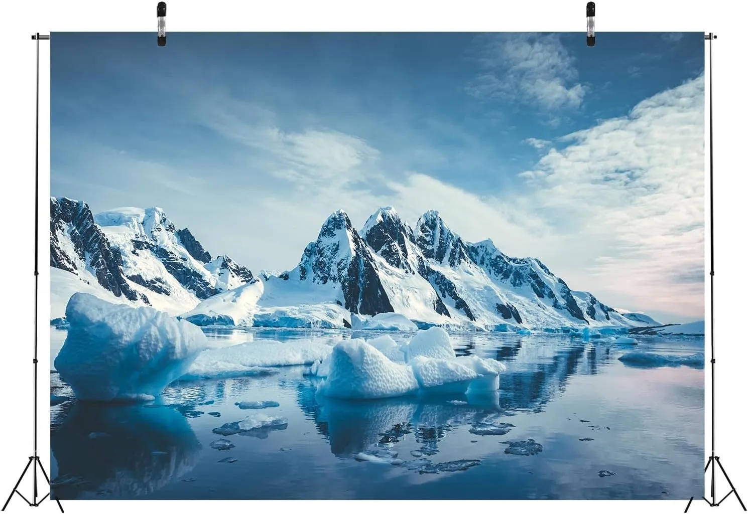 BELECO 6x4ft Fabric Winter Polar Iceberg Backdrop Arctic Scene Ocean Ice Snow Mountain Rocks Glacier Background Arctic Party Decorations Polar Sea Nature Scenery Photography Studio Props