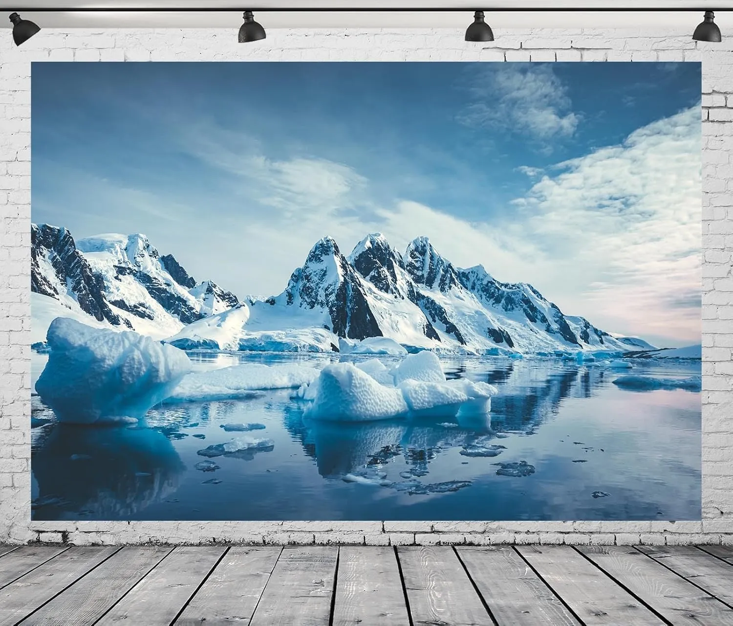 BELECO 6x4ft Fabric Winter Polar Iceberg Backdrop Arctic Scene Ocean Ice Snow Mountain Rocks Glacier Background Arctic Party Decorations Polar Sea Nature Scenery Photography Studio Props