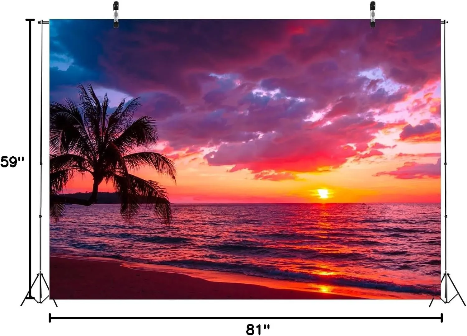 BELECO 7x5ft Fabric Sunset Beach Backdrop Tropical Seaside Coconut Palm Trees Background Backdrop Summer Beach Sunset Hawaii Luau Party Decorations Birthday Photoshoot Studio Photo Props