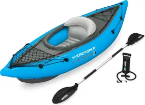 Bestway | Hydro-Force Cove Champion X1 Kayaking Kayak| Inflatable Boat Set With Hand Pump, Paddles, Seats, Fins and Storage Bag | One Seater