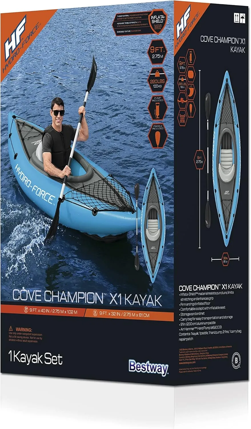 Bestway Hydro Force Inflatable Kayak Set | Includes Seat, Paddle, Hand Pump, Storage Carry Bag | Great for Adults, Kids and Families