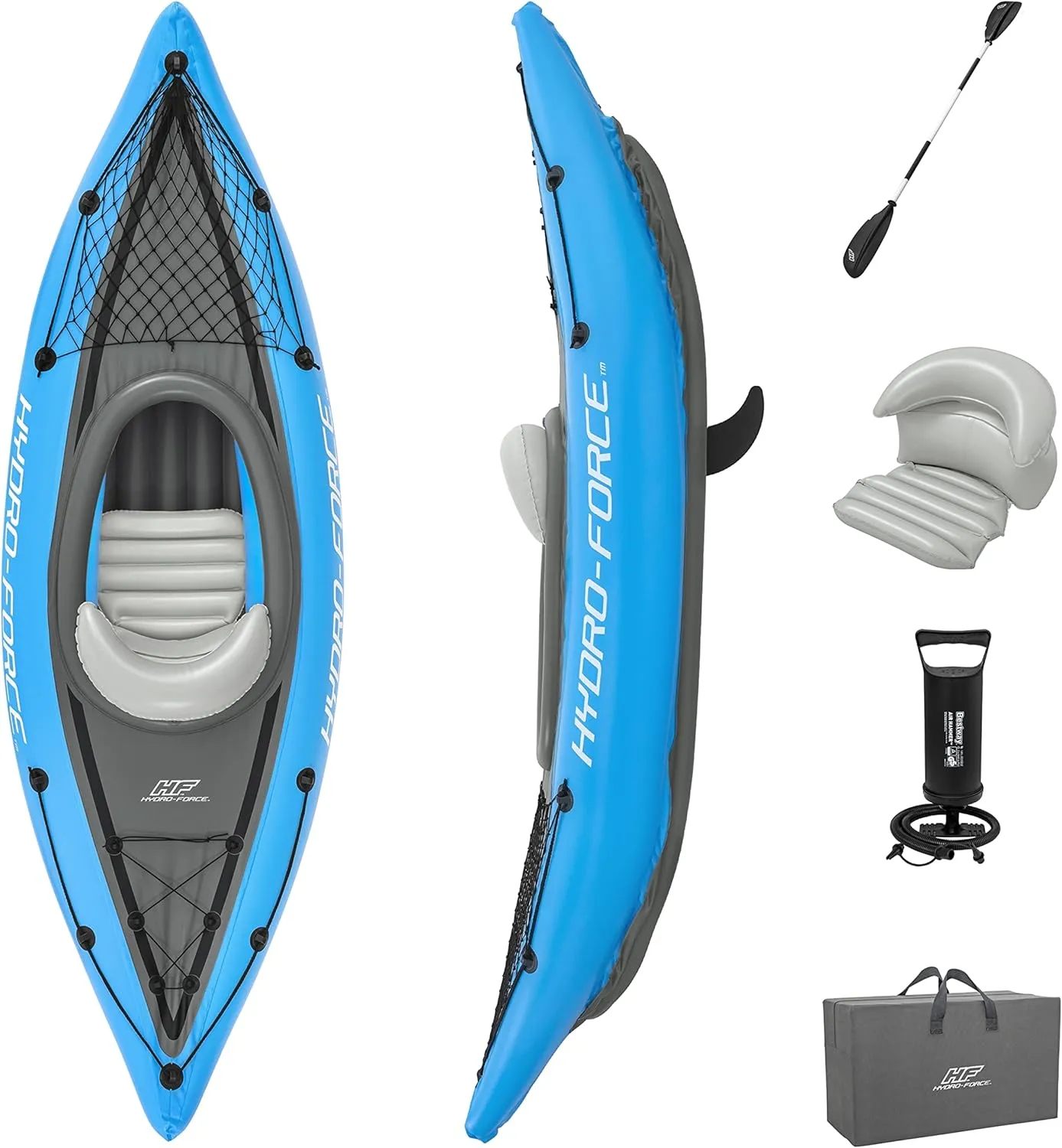 Bestway Hydro Force Inflatable Kayak Set | Includes Seat, Paddle, Hand Pump, Storage Carry Bag | Great for Adults, Kids and Families