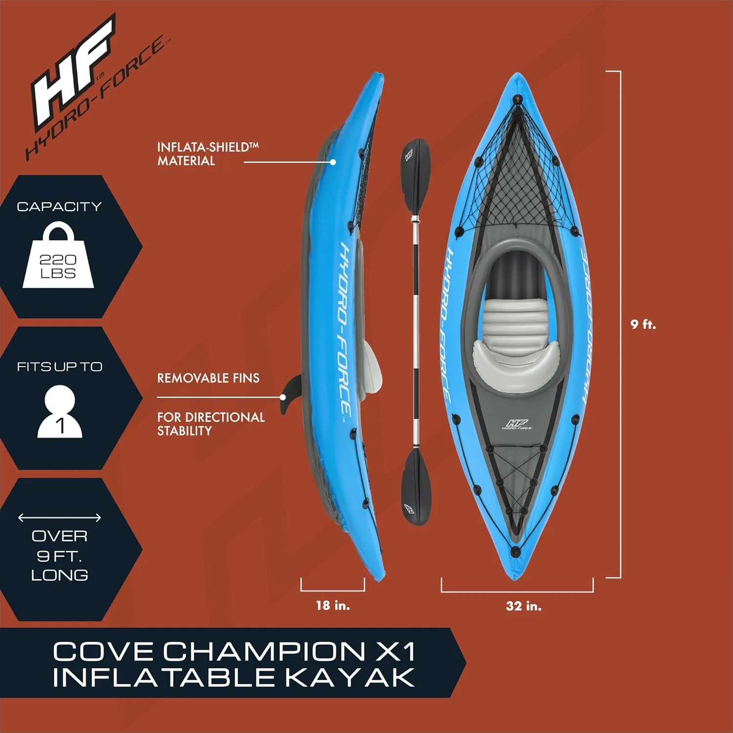 Bestway Hydro Force Inflatable Kayak Set | Includes Seat, Paddle, Hand Pump, Storage Carry Bag | Great for Adults, Kids and Families