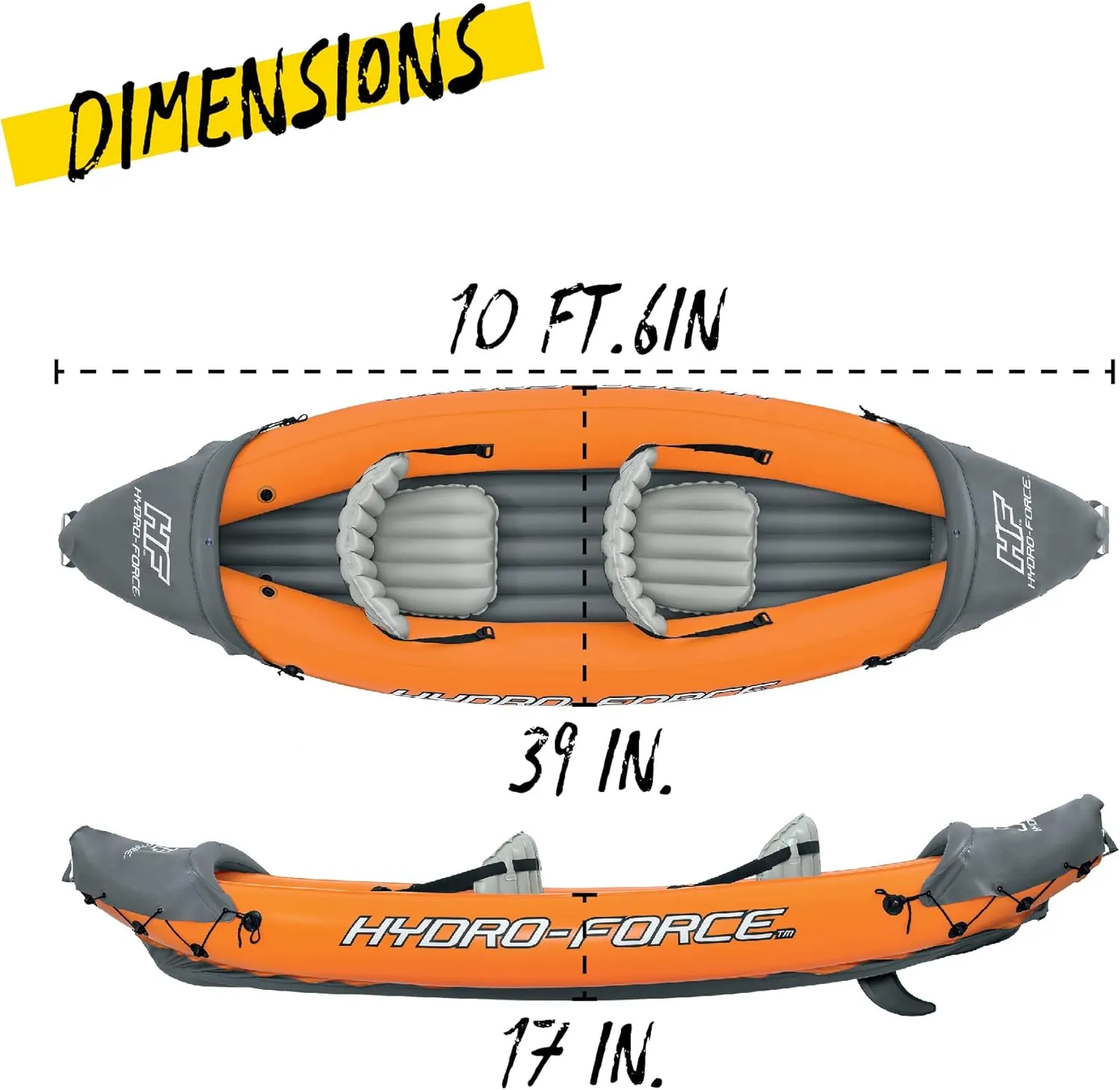 Bestway Hydro-Force Rapid Kayak | 2 Person Inflatable Kayak Set with Seats, Backrest, Paddles, Hand Pump and Carry Bag, Orange