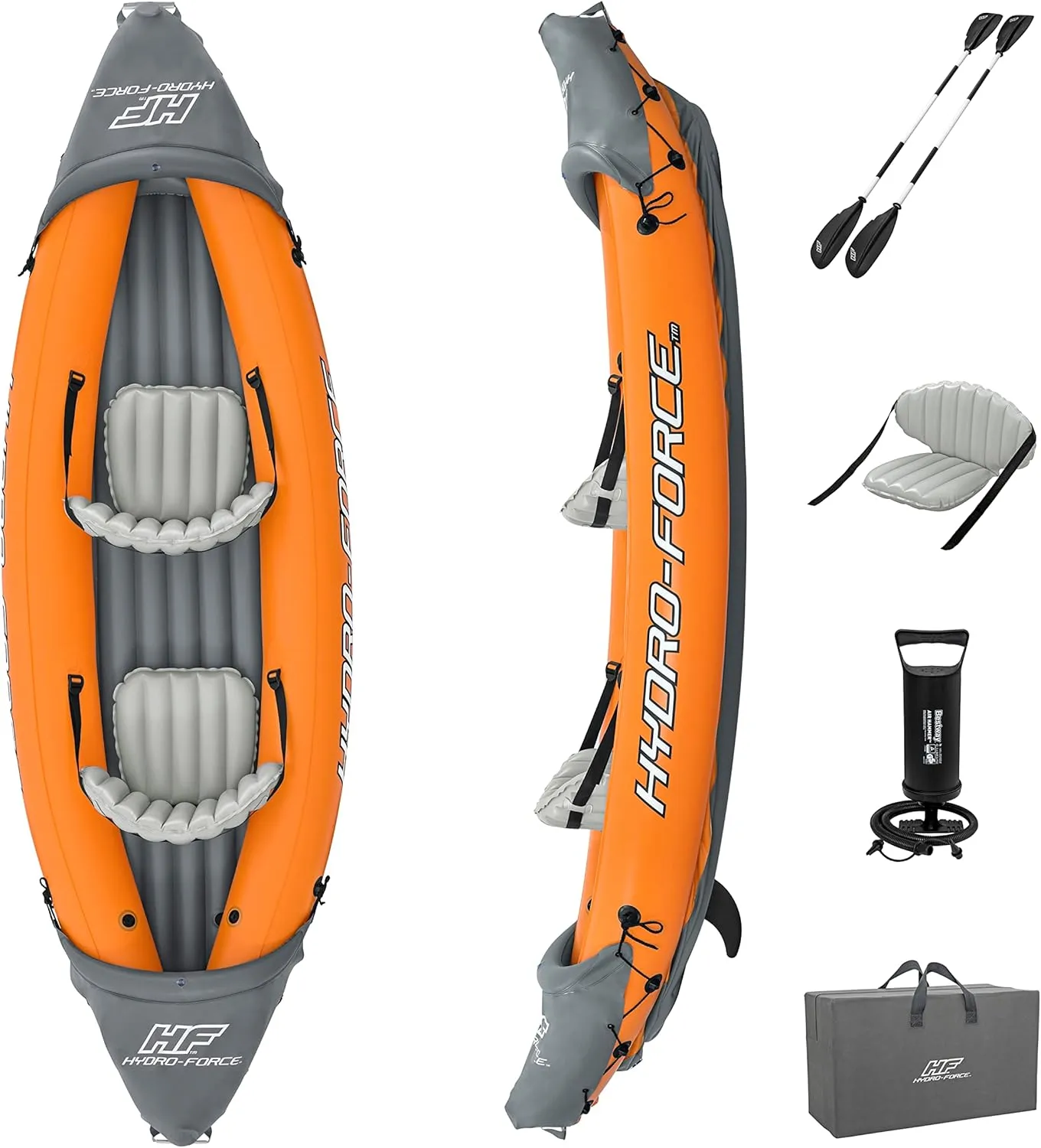 Bestway Hydro-Force Rapid Kayak | 2 Person Inflatable Kayak Set with Seats, Backrest, Paddles, Hand Pump and Carry Bag, Orange