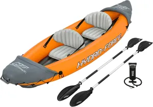 Bestway Hydro-Force Rapid Kayak | 2 Person Inflatable Kayak Set with Seats, Backrest, Paddles, Hand Pump and Carry Bag, Orange