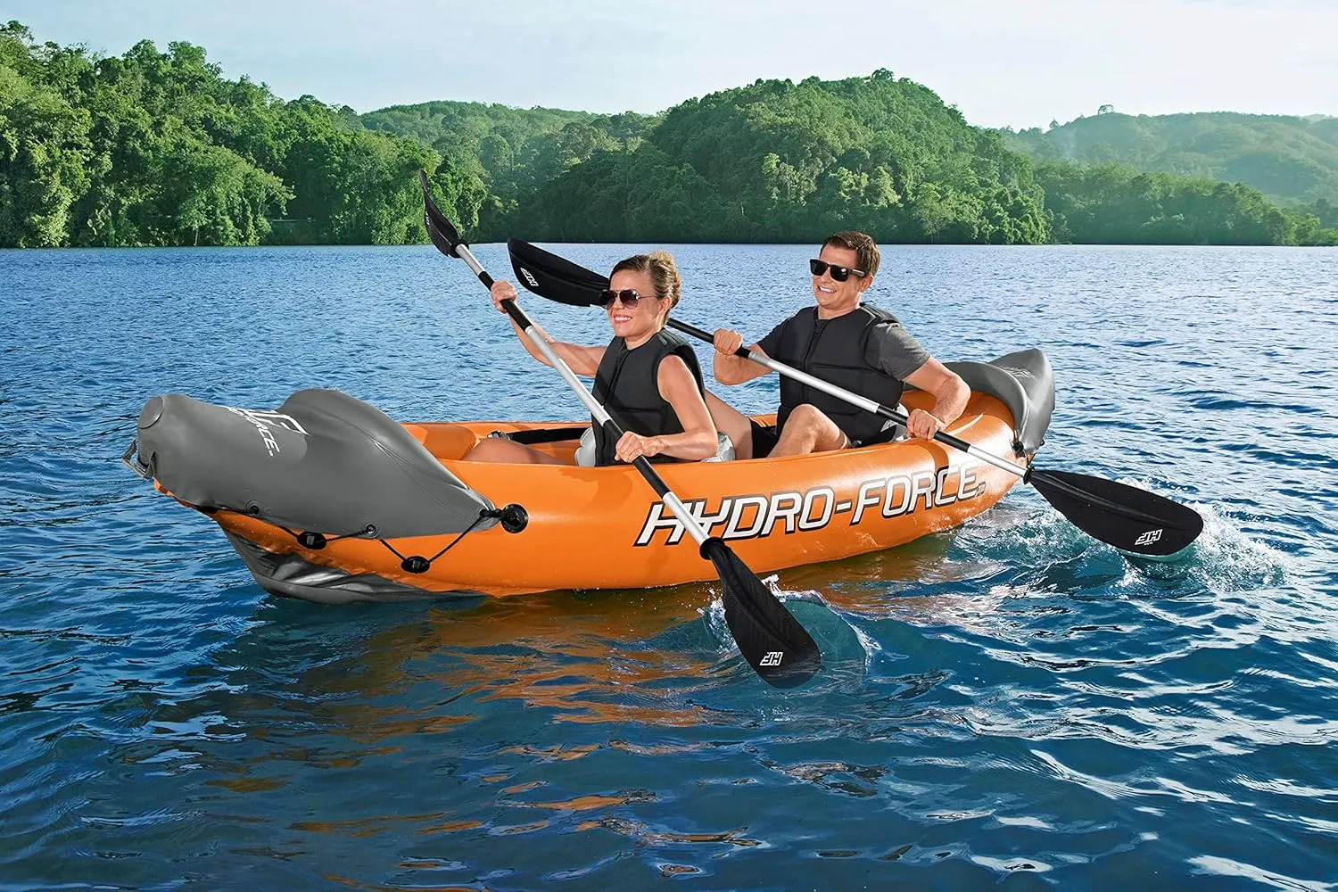 Bestway Hydro-Force Rapid Kayak | 2 Person Inflatable Kayak Set with Seats, Backrest, Paddles, Hand Pump and Carry Bag, Orange